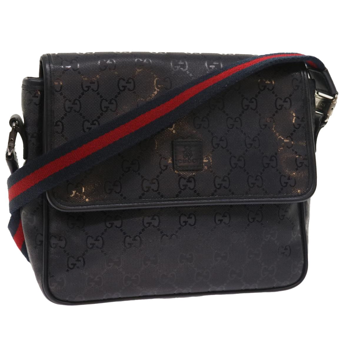 image of Gucci GG Implementation Sherry Line Shoulder Bag Black Navy 297559 Auth 55056 in Black/Red/Navy, Wo