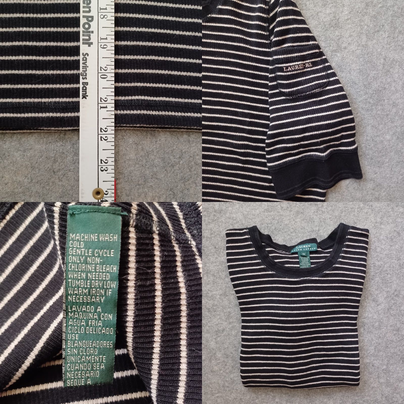 Ralph Lauren Lauren Ralph Lauren Women Sweater 1X Black Striped Short Sleeve Pocket Logo Size XL / US 12-14 / IT 48-50 - 8 Thumbnail