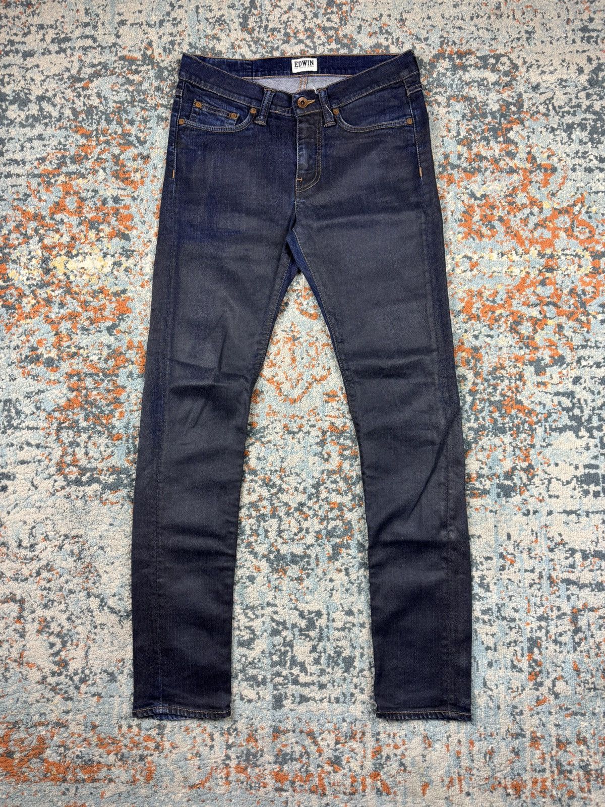 Edwin × Vintage Rare Vintage y2k Edwin waxed coated skinny jeans denim pants Size US 31 - 1 Thumbnail