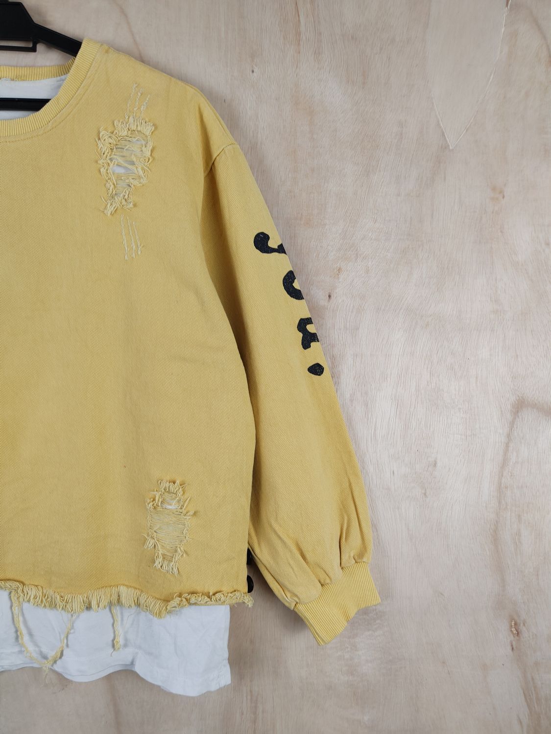 Japanese Brand Japan ripped distressed Yellow Thank You Sweatshirts #S2515 Size L / US 10 / IT 46 - 8 Thumbnail
