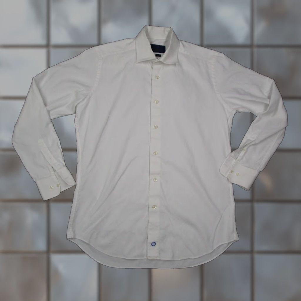 David Donahue David Donahue Dress Shirt Men 16 34 Slim Fit White Long Sleeve Button Up Dobby Work Size 34R - 1 Thumbnail