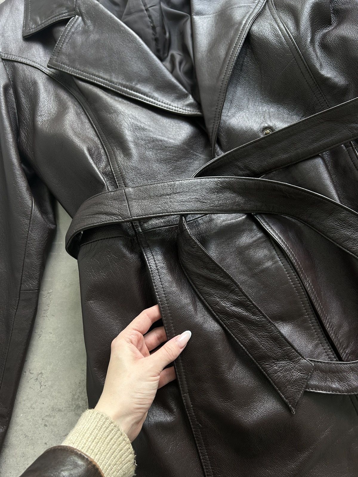 Vintage Vintage 100 % Leather Brown Trench Coat Size L / US 10 / IT 46 - 6 Thumbnail