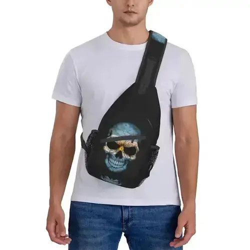 Bag Printed Skull Head Sling Backpack in Black, Men's