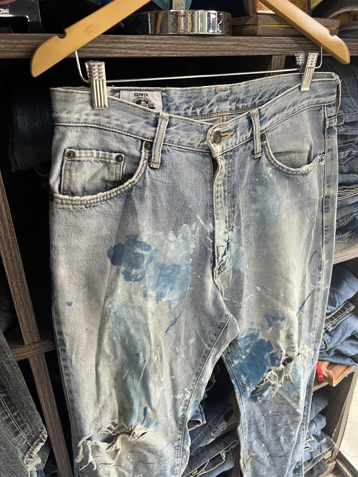 If Six Was Nine 🔥Rare Vintage Edwin Paint Splash Distressed Denim Size US 32 / EU 48 - 6 Thumbnail