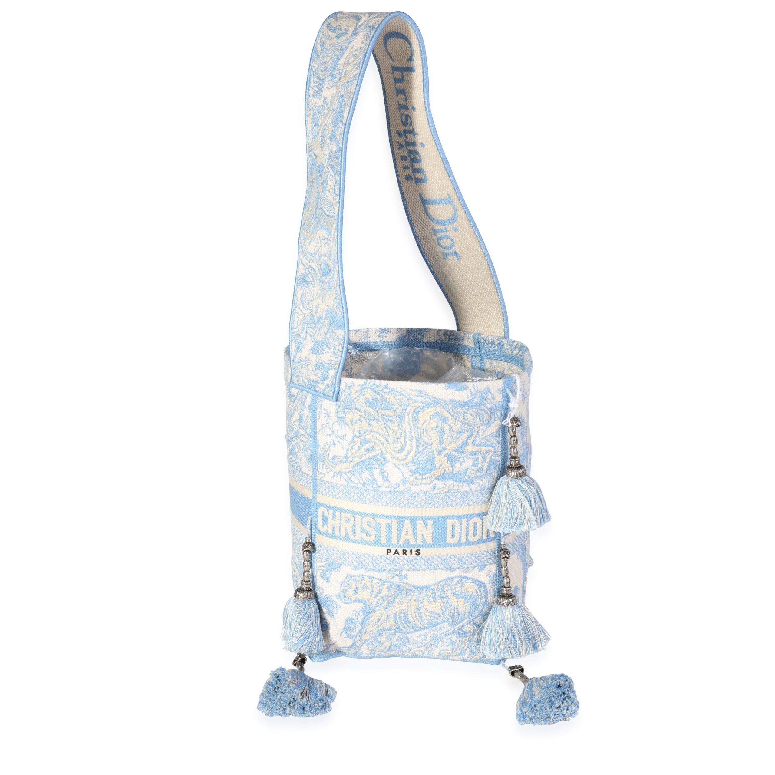 image of Christian Dior Turquoise Toile De Jouy Embroidery D-Bubble Bucket Bag in Blue, Women's