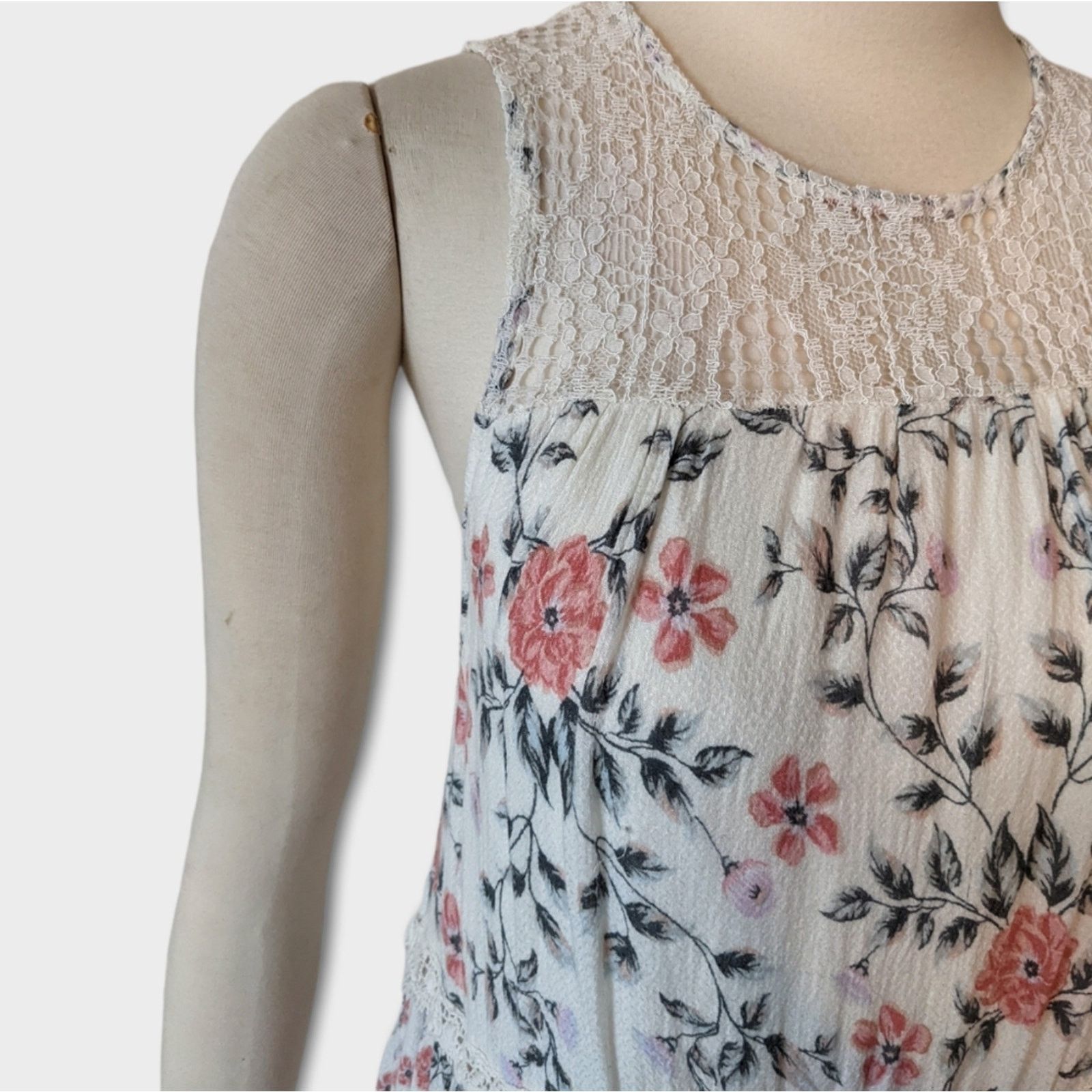 Other BLUE RAIN Cream Floral Tiered Dress w/ Lace Shoulder Medium Size M / US 6-8 / IT 42-44 - 4 Thumbnail
