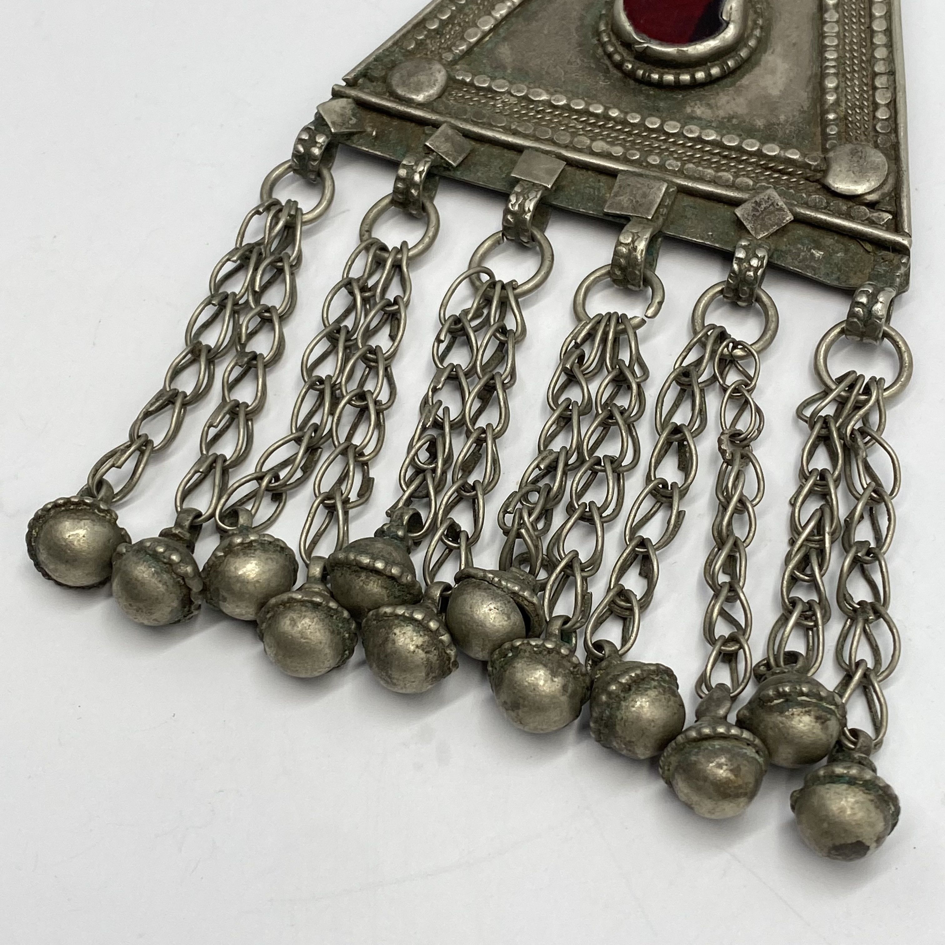 Vintage Massive Antique Yemenite Silver Coral Jewelry Pendant 120 gr Size ONE SIZE - 6 Thumbnail
