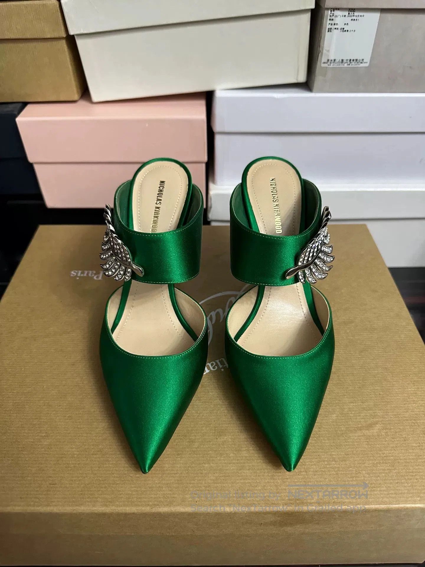 Nicholas Kirkwood Nicholas Kirkwood Green Crystal Leaf Heel Sandals. Size US 7 / IT 37 - 1 Thumbnail