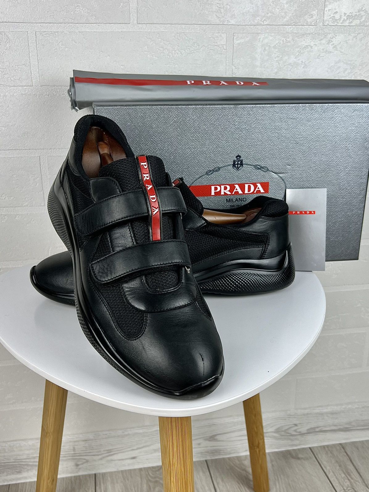 Prada PRADA Sneakers AMERICAS CUP Velcro Leather Fabric Black 