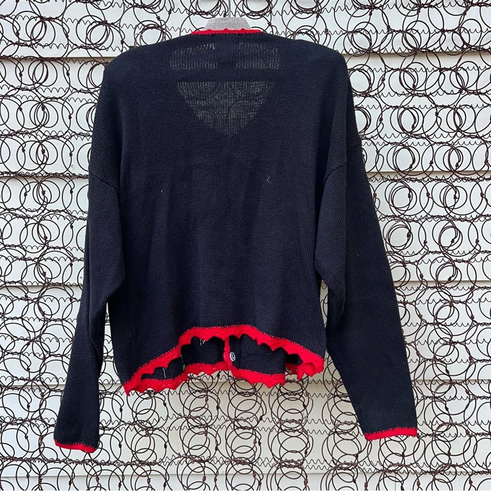 Vintage 90s Ugly Christmas Embroidery Patch Sampler Cardigan Sweater Size L / US 10 / IT 46 - 6 Thumbnail