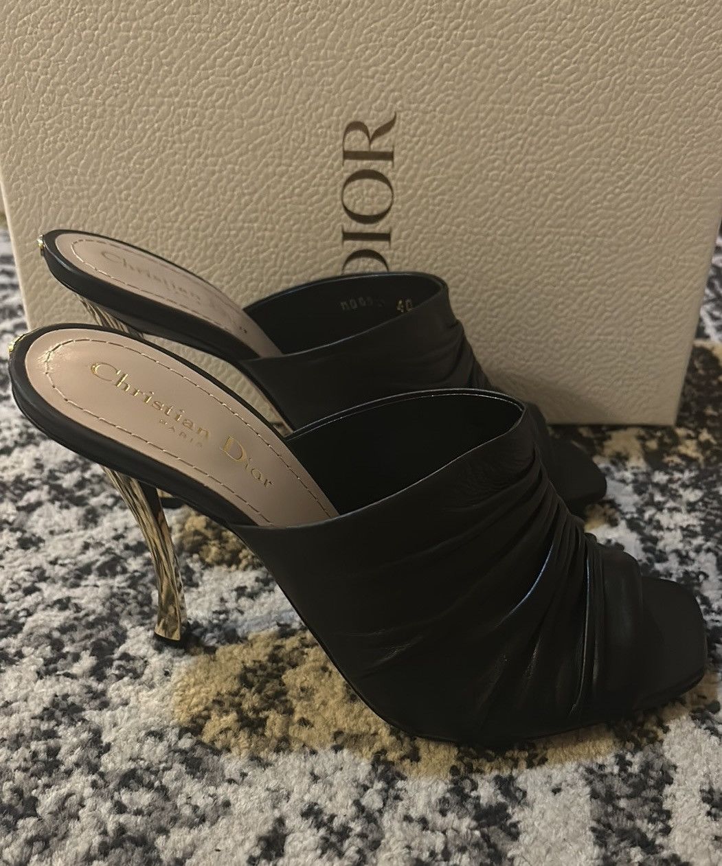 Dior Christian Dior D-Fame Heeled Sandal Black Pleated Lambskin Size US 10 / IT 40 - 3 Thumbnail