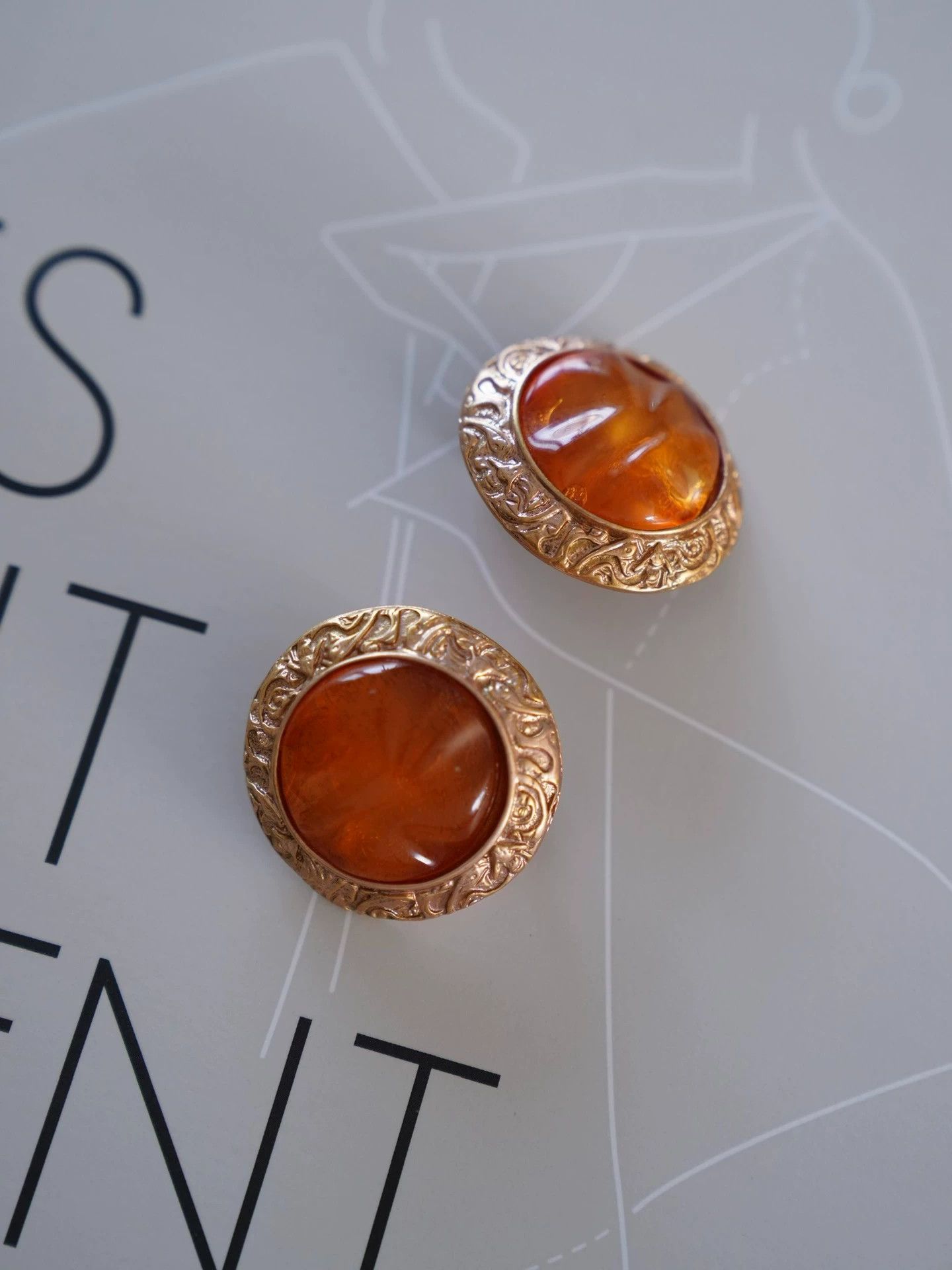 Yves Saint Laurent YSL Vtg Orange Jelly Glass Lava Clip-on Earrings Size ONE SIZE - 3 Thumbnail