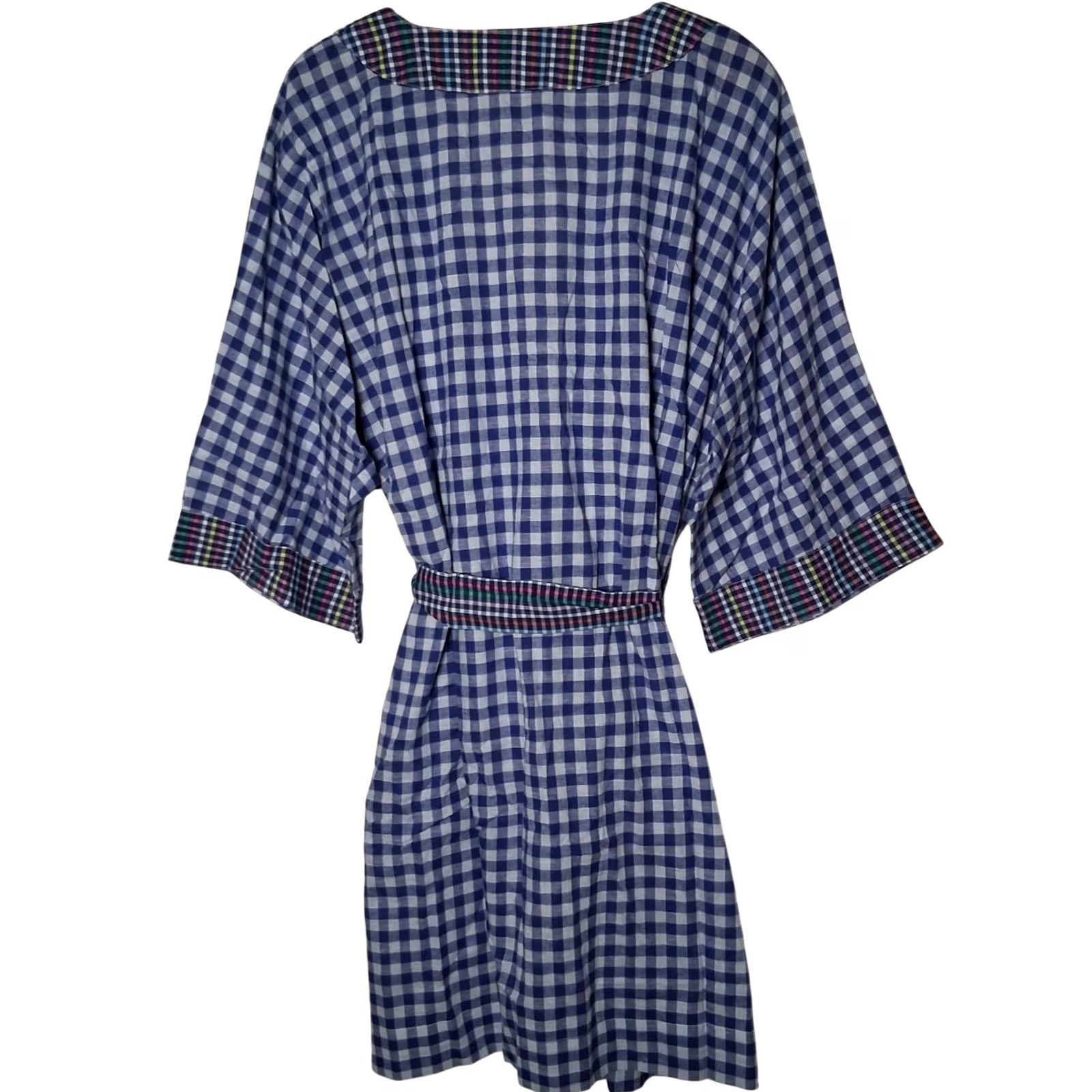 Vintage VINTAGE Noonday Collection Robe L Scrunchie Blue Gingham Check Lightweight Lounge Size ONE SIZE - 3 Thumbnail