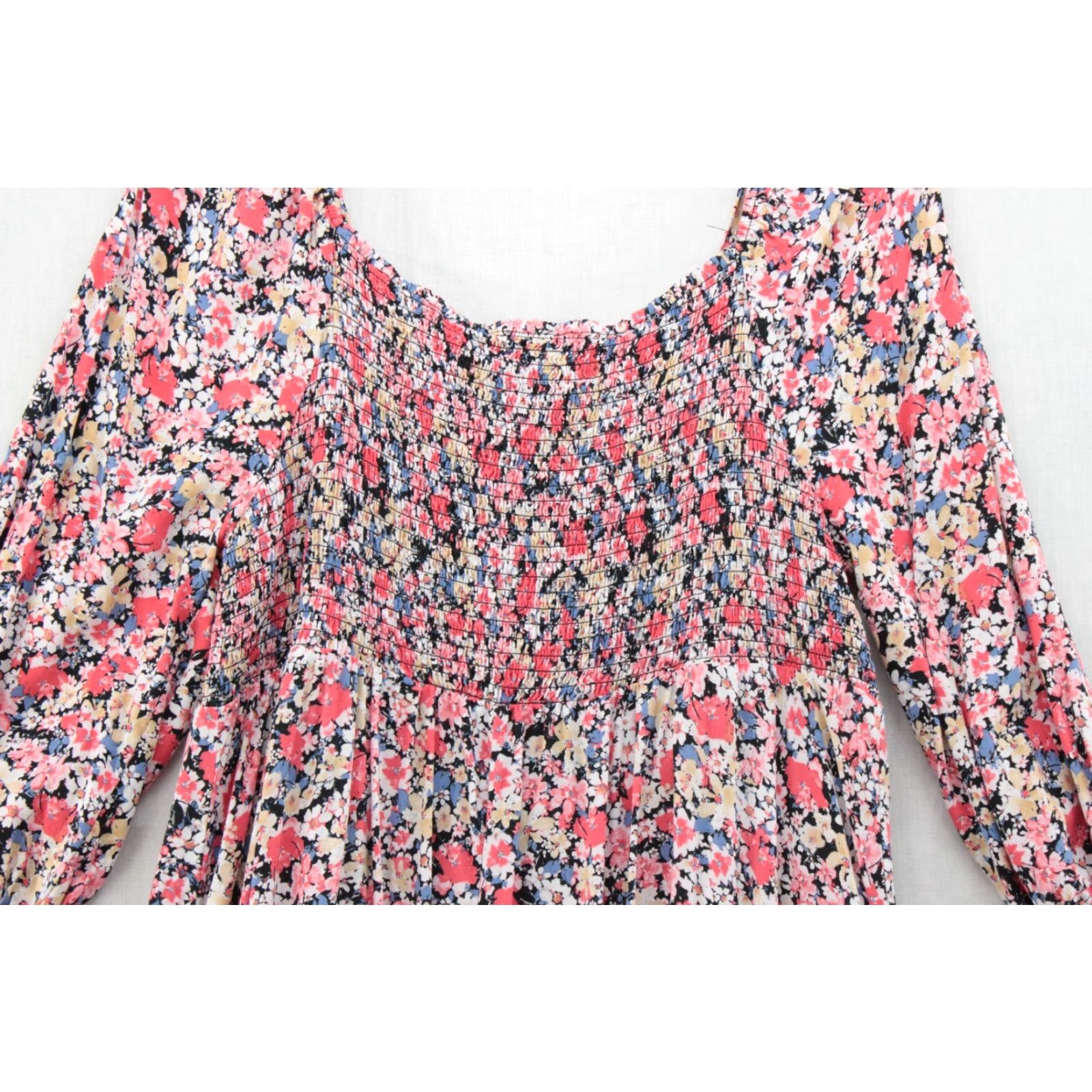 Vintage Terra & Sky Dress Adult 1X Pink Floral Print Smocked 3/4 Sleeve Knee Length Cottagecore Womens Size XL / US 12-14 / IT 48-50 - 2 Thumbnail