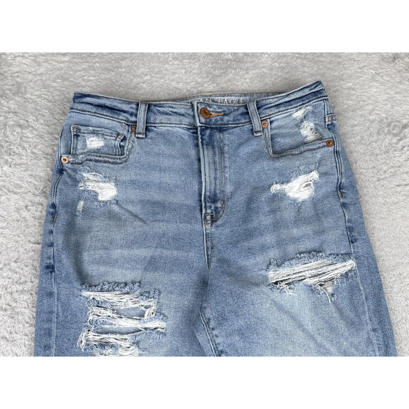 American Eagle Outfitters American Eagle Jeans Womens 4 Blue Distressed High Rise Straight Stretch Denim Jeans Modern 90s Womens Size 27" / US 4 / IT 40 - 4 Thumbnail