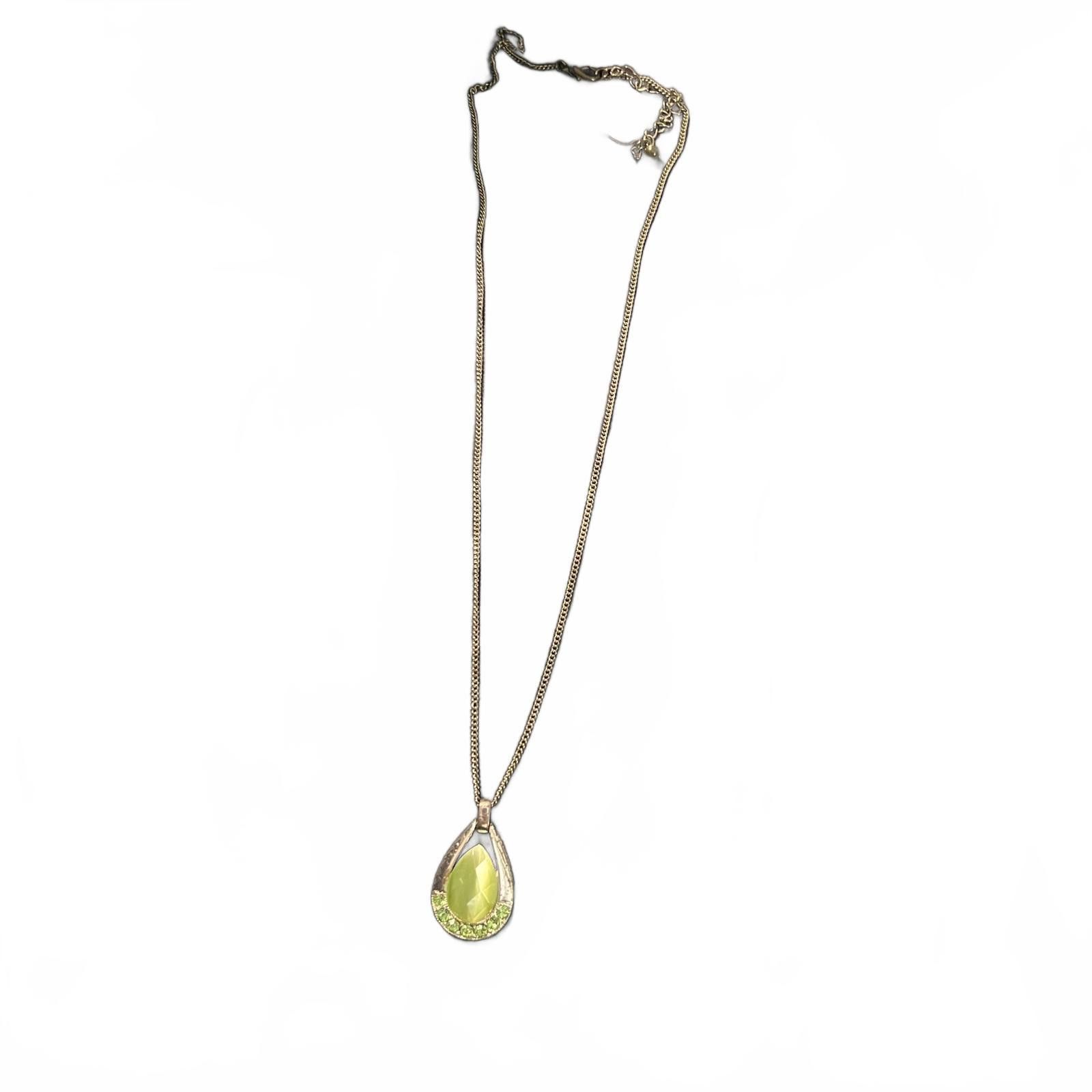 Unknown London Silver Tone Necklace with Green Leaf Pendant Size ONE SIZE - 2 Thumbnail