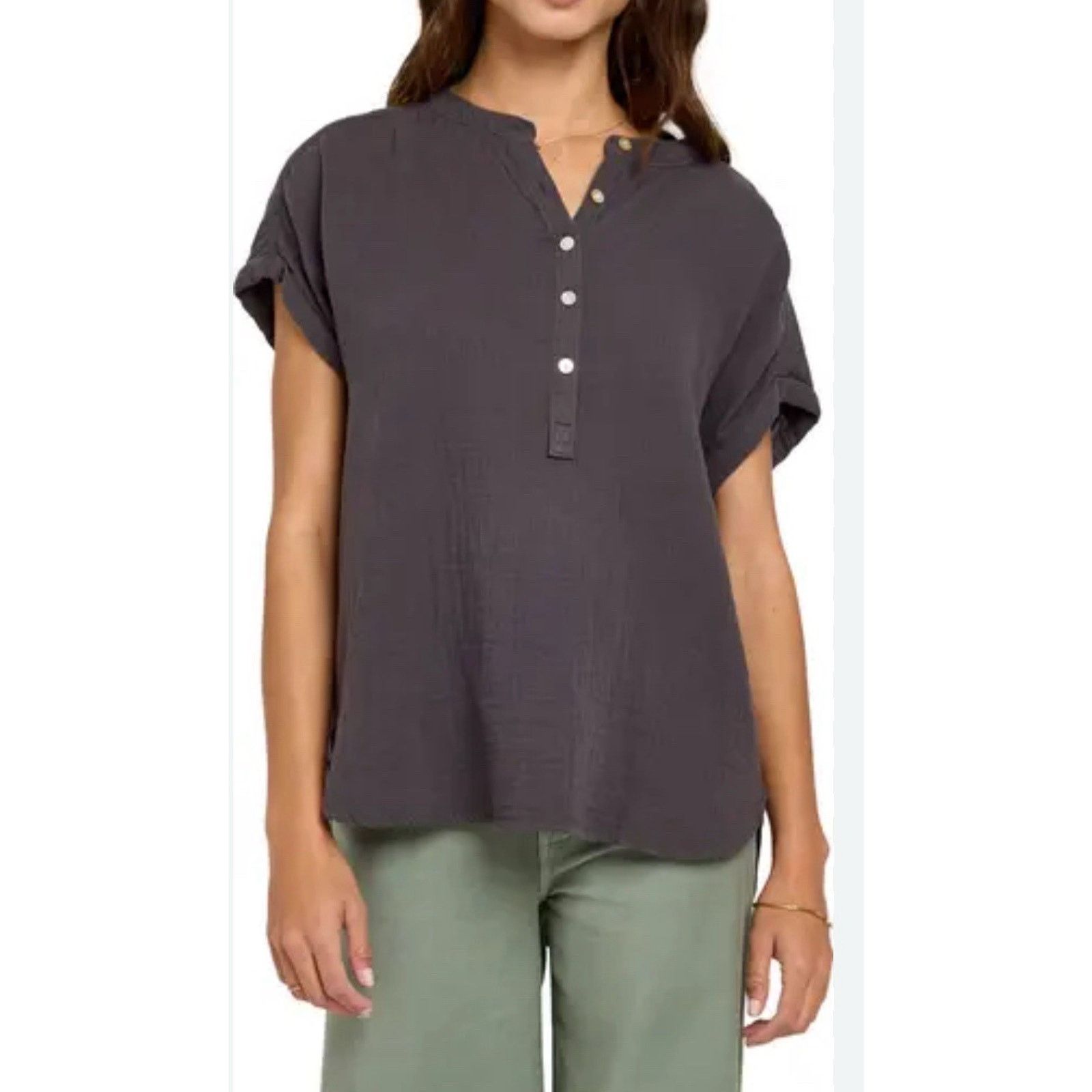 Faherty Faherty Gauze Organic 1/2 Button Shirt Grey Small A001612 Size S / US 4 / IT 40 - 9 Thumbnail