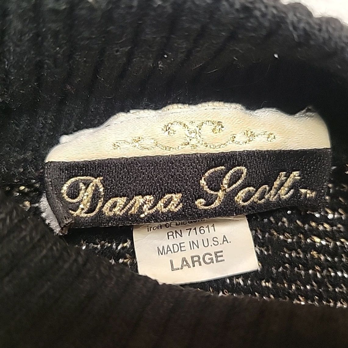 Vintage VTG Dana Scott Sweater Womens Large Black Gold Lurex Knit 80s Glam Made in USA Sleeved Long Geometric Pattern Knit Pullover Casual Shirts Womens Size L / US 10 / IT 46 - 4 Thumbnail