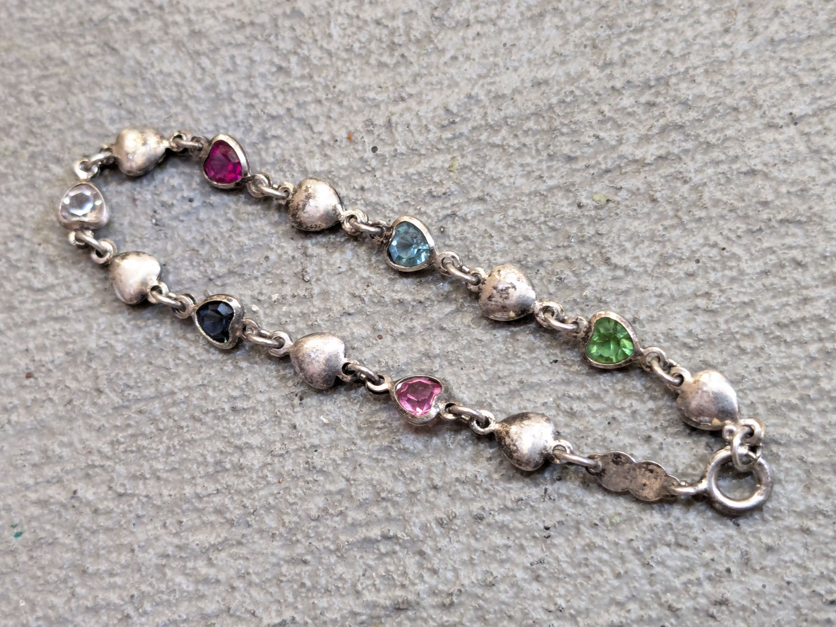 Jewelry Vintage Sterling Silver Bracelet Heart Rainbow Y2K Cute Size ONE SIZE - 7 Thumbnail