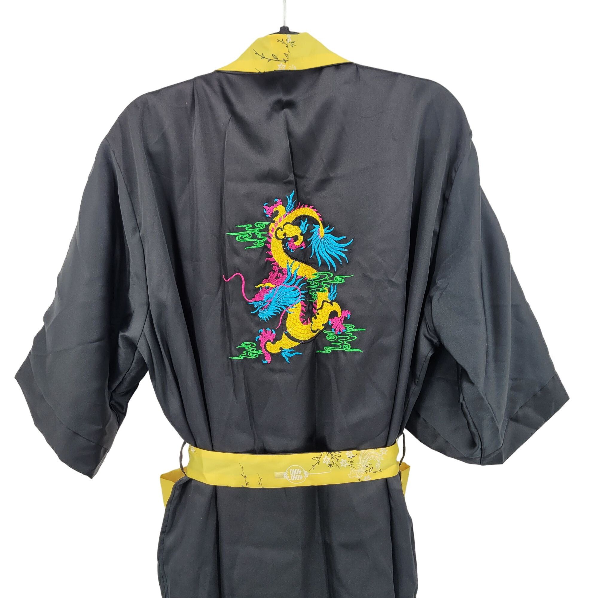 Japanese Brand Reversible Kimono Robe L Black Embroidered Dragon Yellow Flo Size US L / EU 52-54 / 3 - 15 Thumbnail