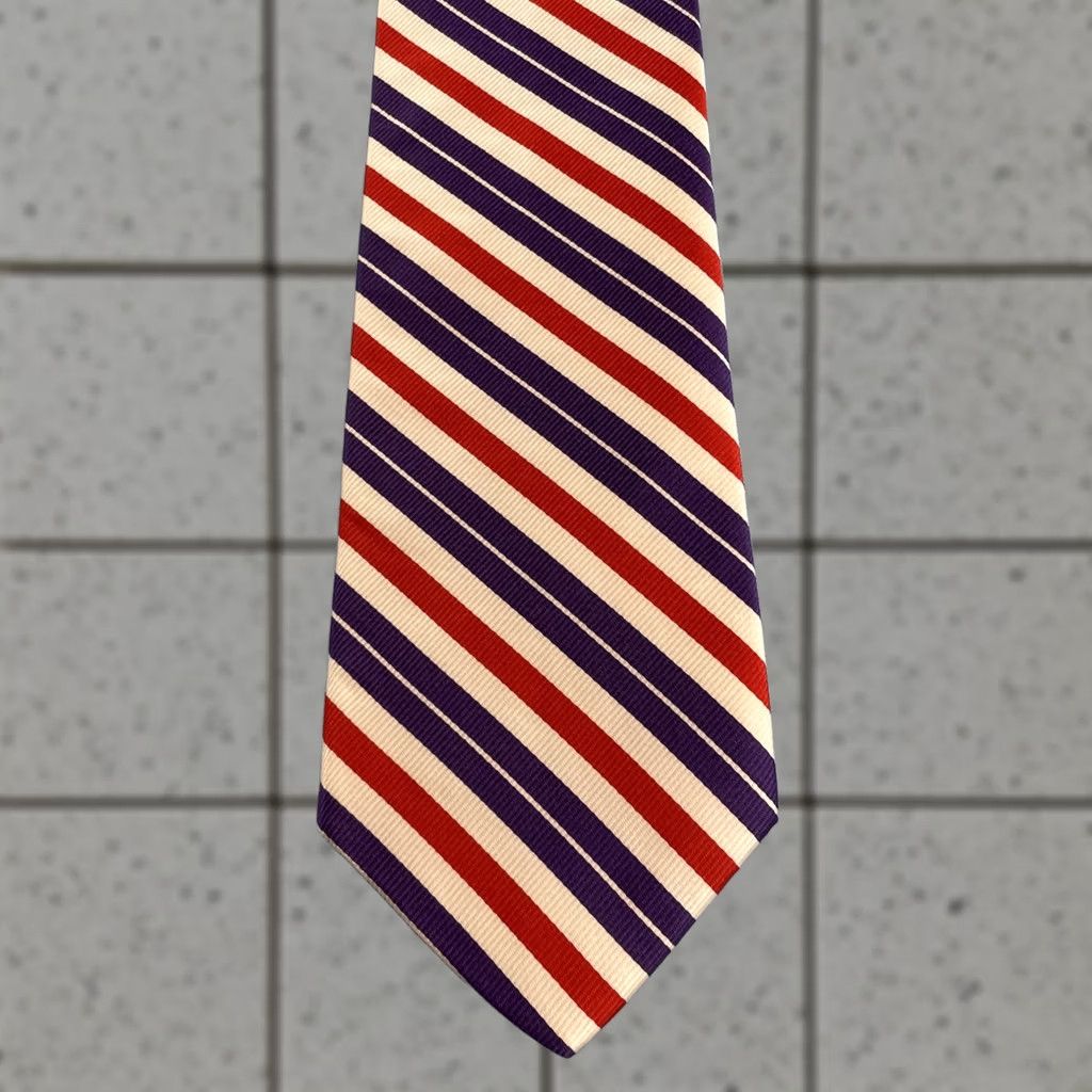 Vintage Ben Silver London Silk Repp Tie Purple Red White Stripe Vintage Handmade 3.5x57" Mens Tie Size ONE SIZE - 1 Thumbnail