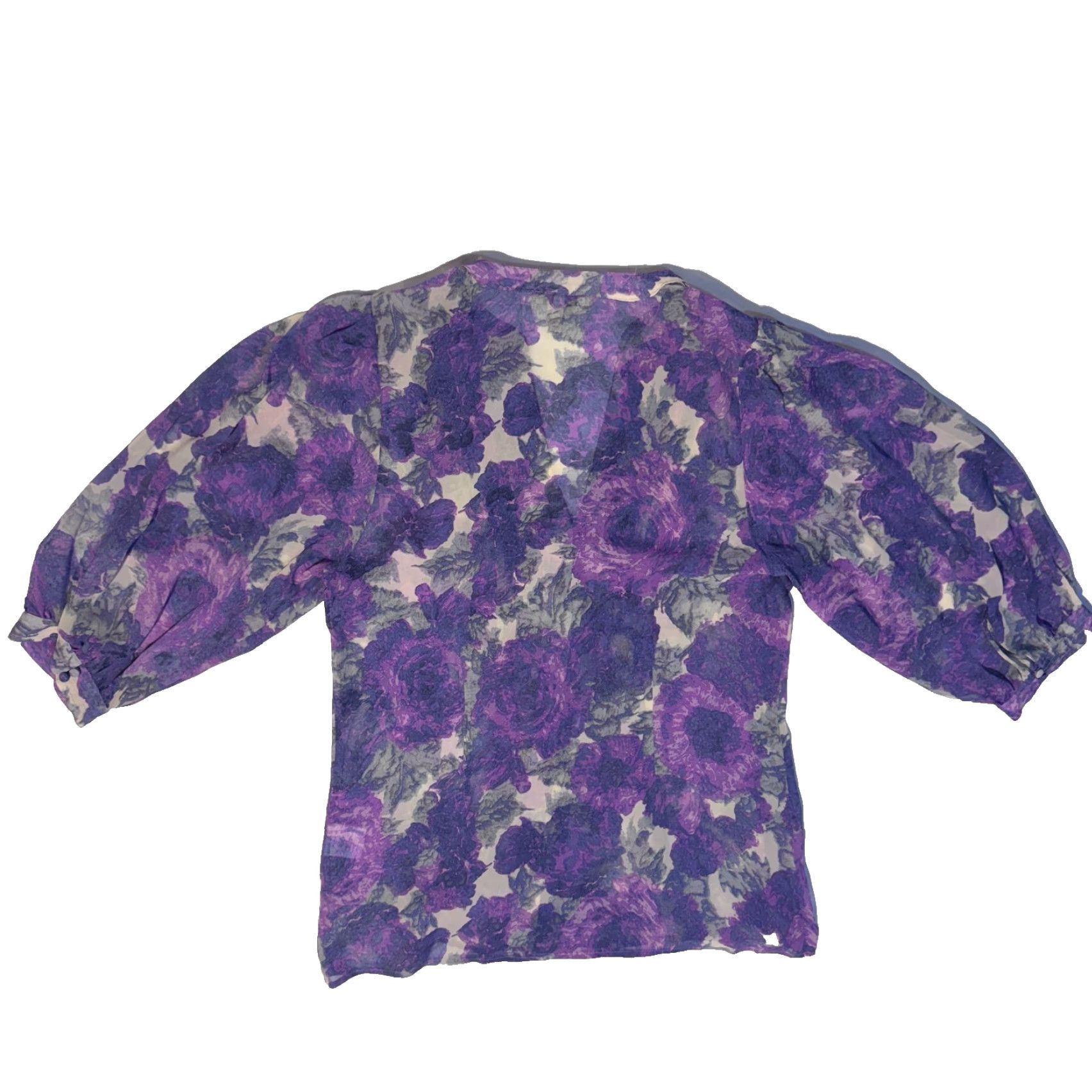 Joie JOIE Blouse Silk Chiffon Purple Floral Pintuck Button Down V-Neck 3/4 Sleeve Size S Women Size S / US 4 / IT 40 - 8 Thumbnail