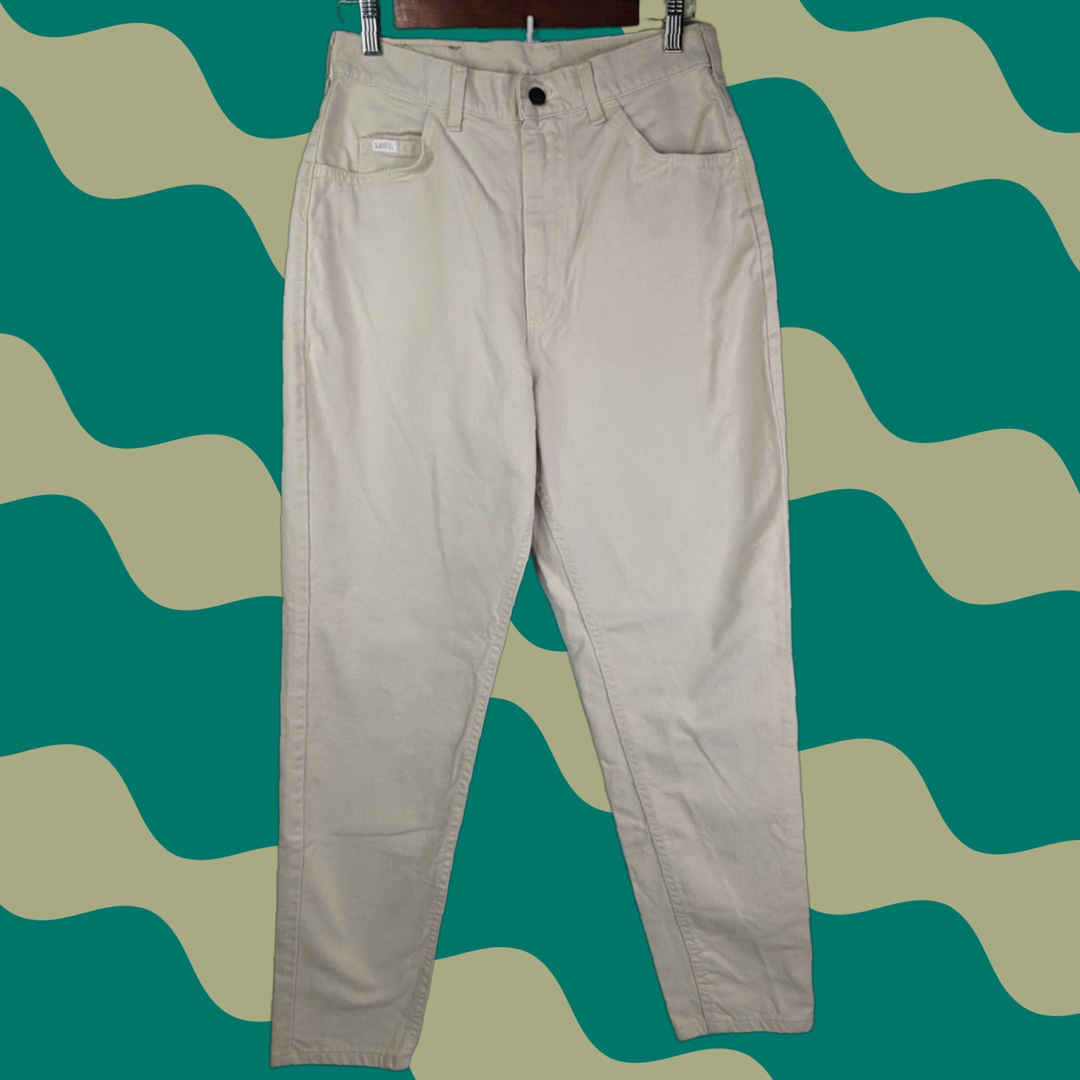 Lee VINTAGE Lee Pants Khakis Women Beige 12 High Rise Flat Front Tapered Cotton Denim Union Made Size 34" / US 12 / IT 48 - 1 Thumbnail
