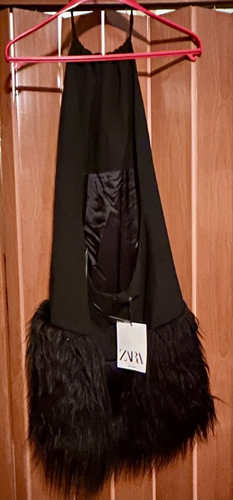 Zara Zara faux fur hem trimmed pocketed halter dress Size L / US 10 / IT 46 - 8 Thumbnail