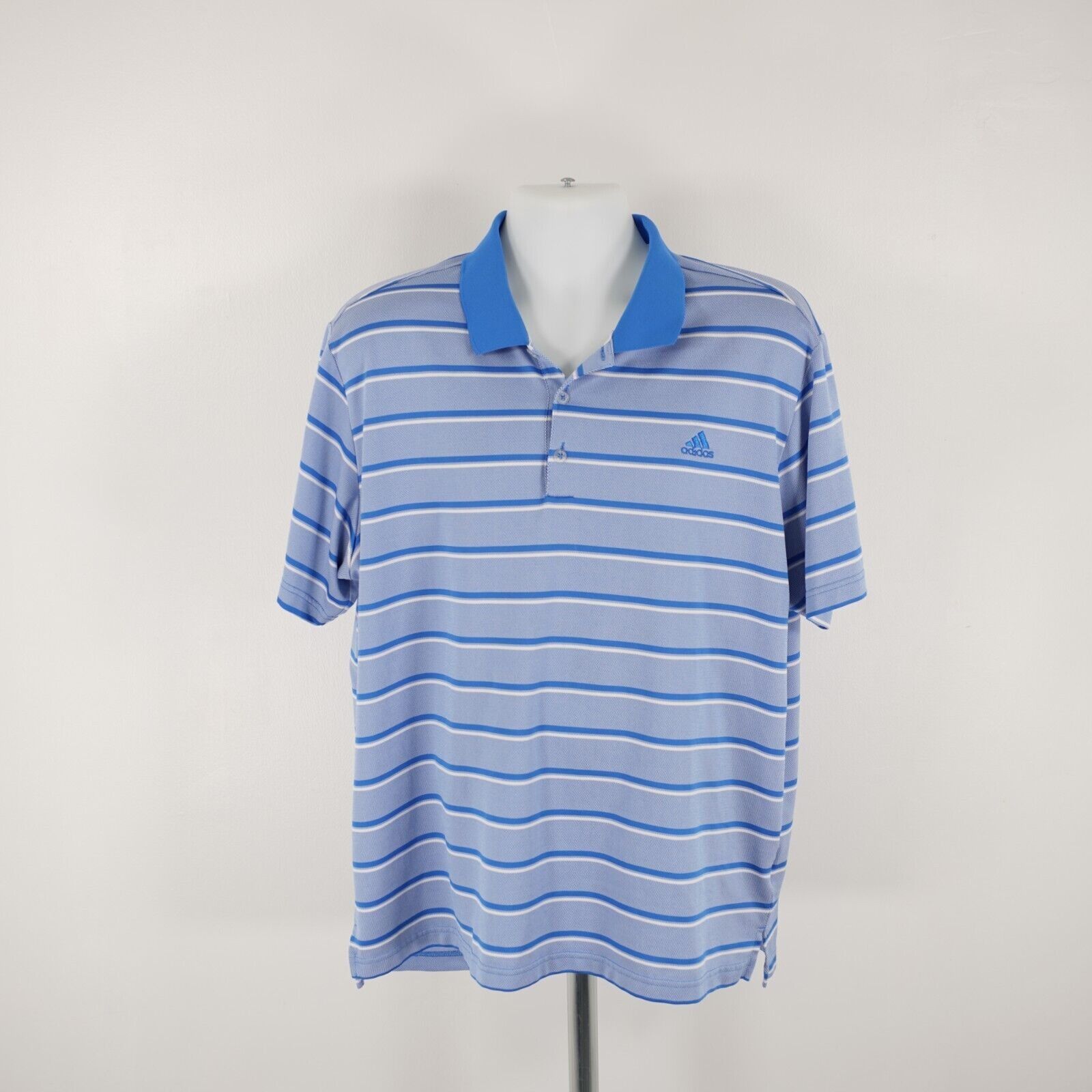 Adidas Adidas Blue Striped XL Collared Short Sleeve Polo Shirt Poly Size US XL / EU 56 / 4 - 5 Thumbnail