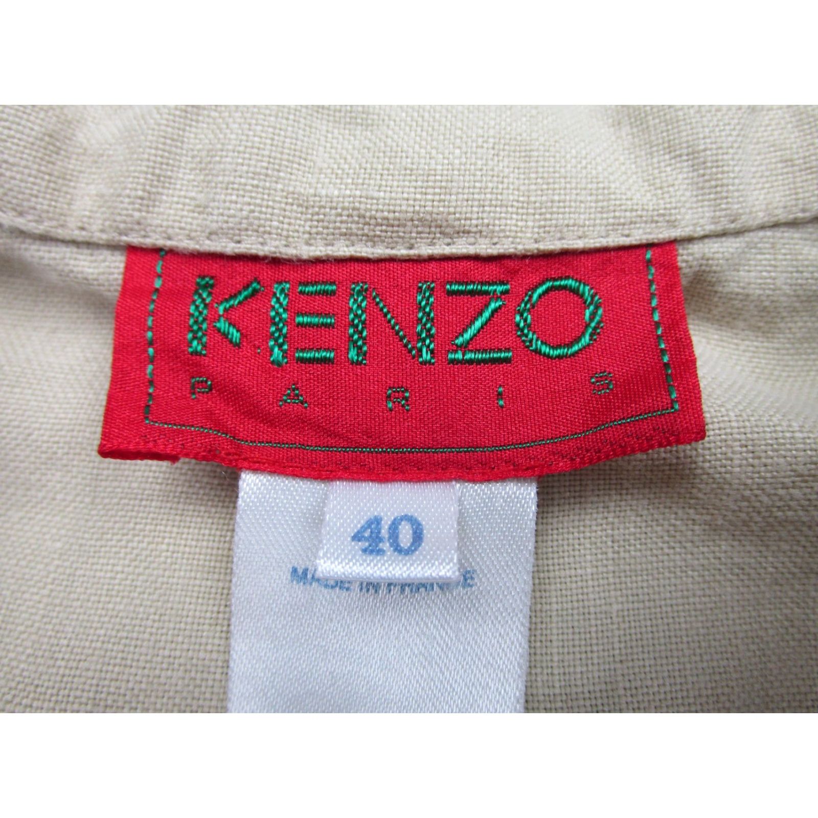 Kenzo KENZO Paris Jacket Women's Beige Linen 40 (FR) Button Front Mid-Length 100% Linen Unlined Lightweight Casual Spring Summer Size S / US 4 / IT 40 - 5 Thumbnail