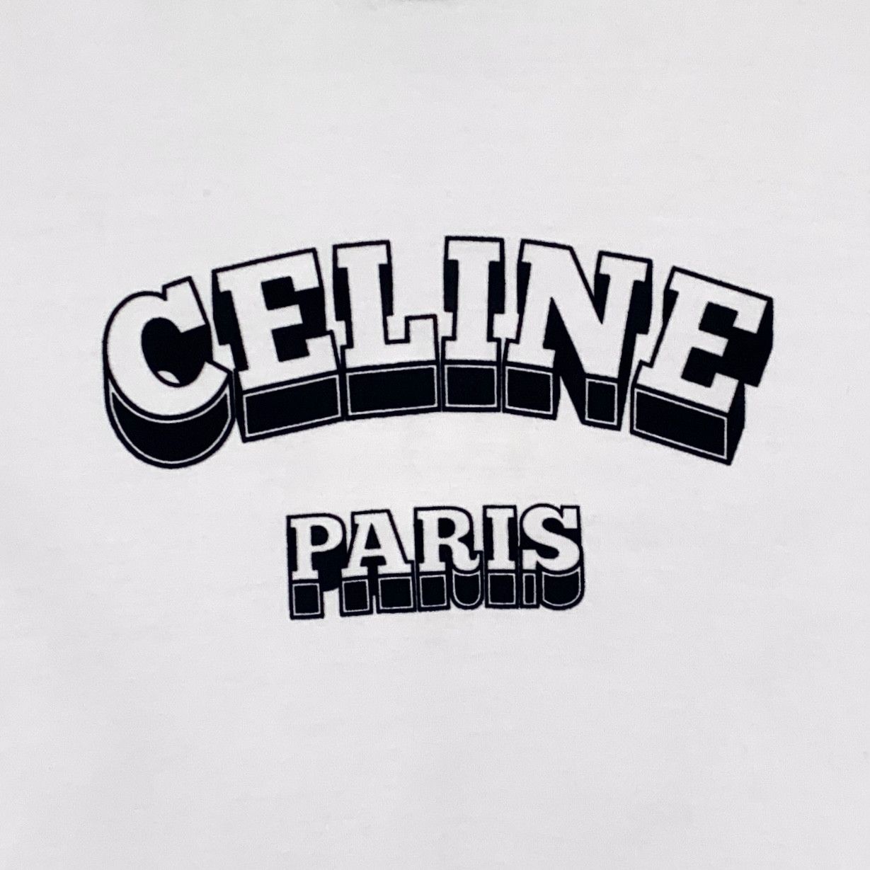 Celine White 3D Logo Print Cotton Crewneck T-Shirt (Size S)