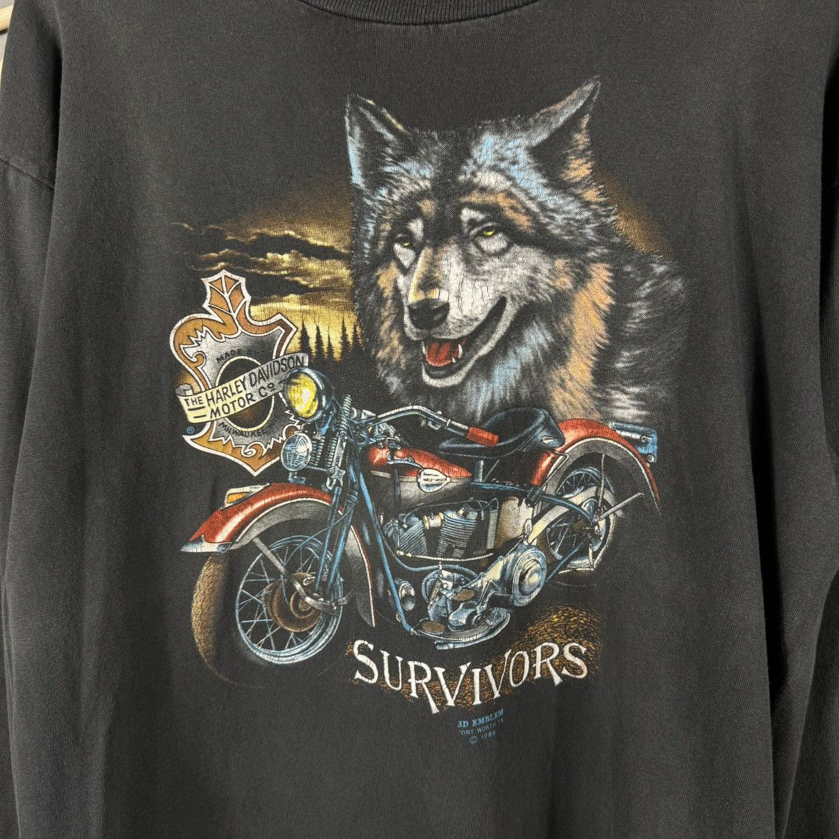 Vintage Vintage 1989 3D Emblem Harley Davidson Survivors Wolf tee Size US L / EU 52-54 / 3 - 4 Thumbnail
