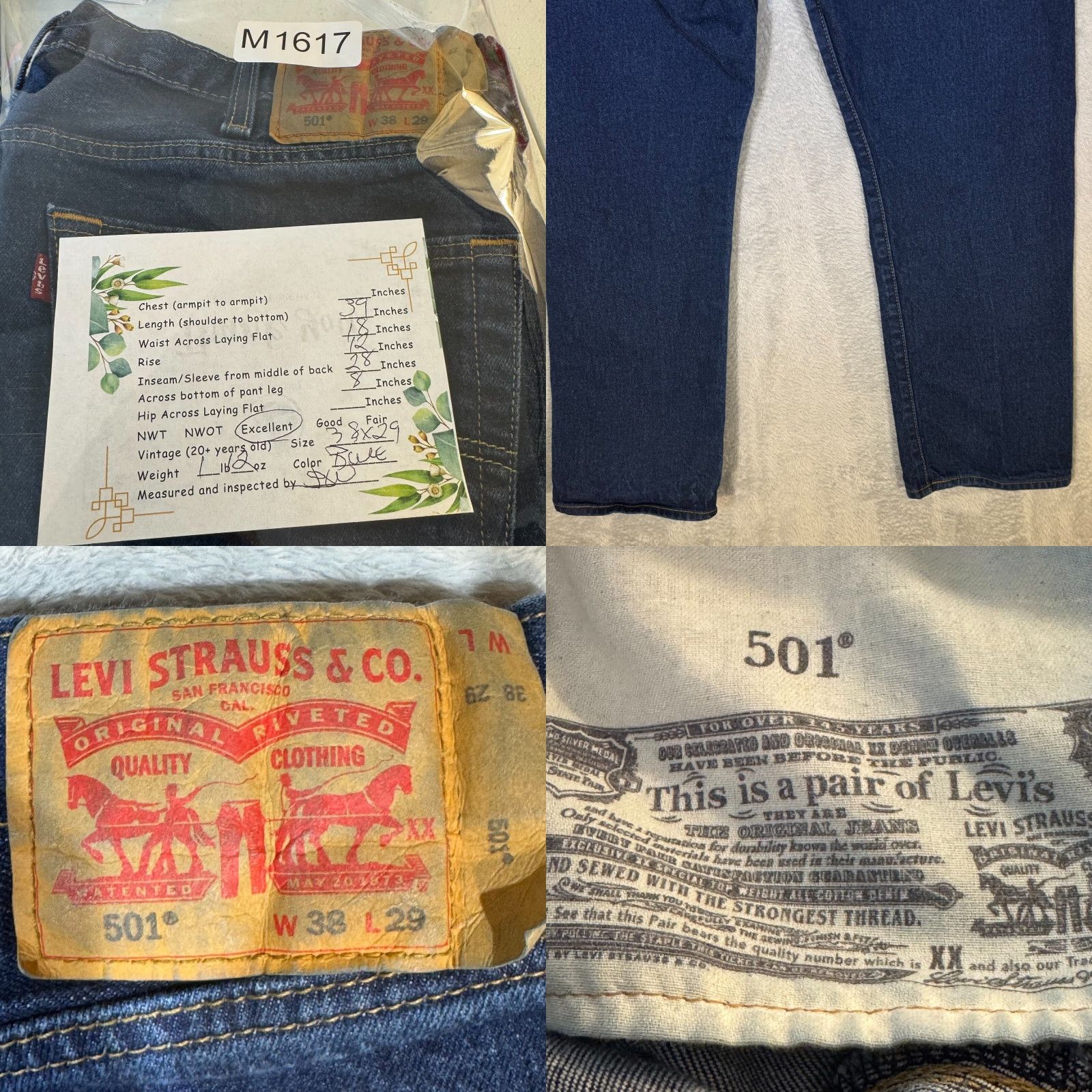 American Eagle Outfitters Levi’s 501 Men’s Jeans Blue Denim Straight Leg Button Fly 38x29 Jeans Men Size US 34 / EU 50 - 8 Thumbnail