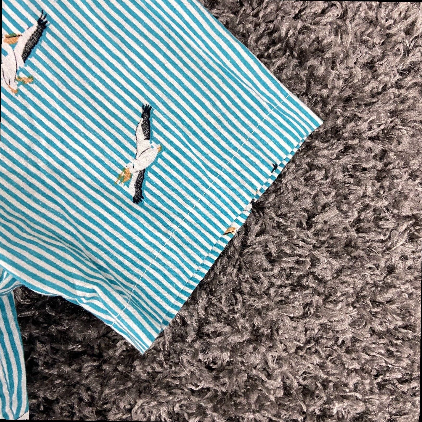 CO Brooklyn Cloth Men's Blue Striped Seagull Birds Short Sleeve Button Up Shirt Small Size US 29 - 3 Thumbnail