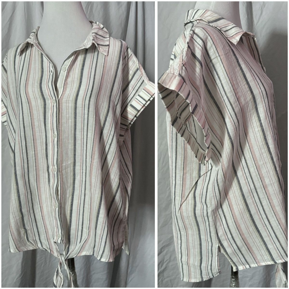 Nordstrom Santuary, Pastel Striped, Oversized, Button Down Blouse Size L / US 10 / IT 46 - 4 Thumbnail
