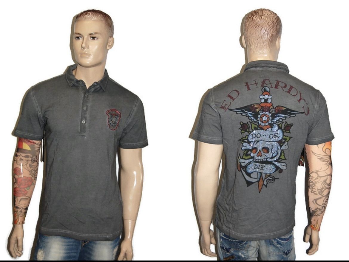 Ed Hardy Y2K ED HARDY CHRISTIAN AUDIGIER PUNK DO OR DIE POLO GRAY Size US M / EU 48-50 / 2 - 1 Thumbnail