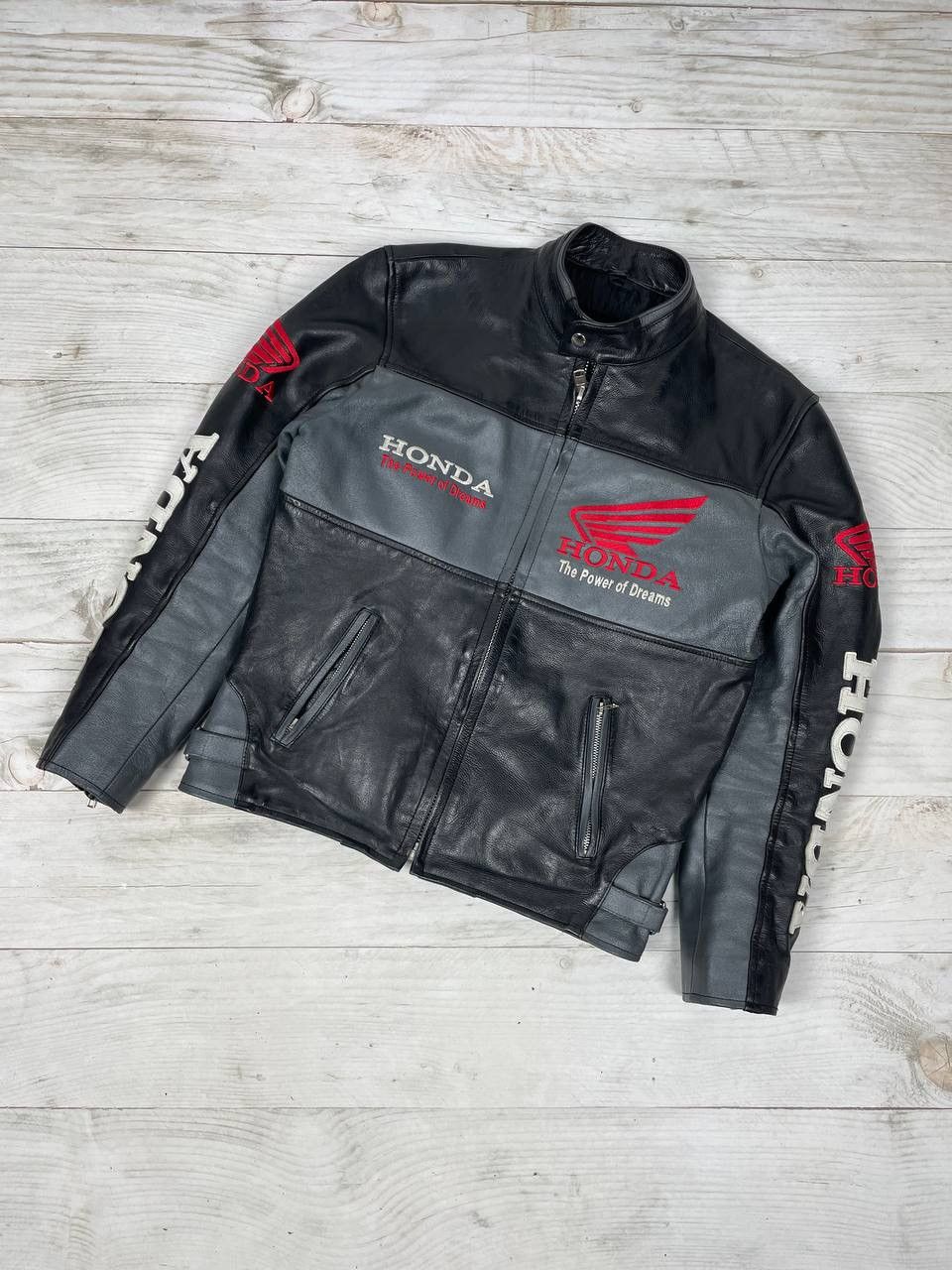 image of Vintage Honda Racing Leather Moto Jacket Y2K in Black, Men's (Size XS)