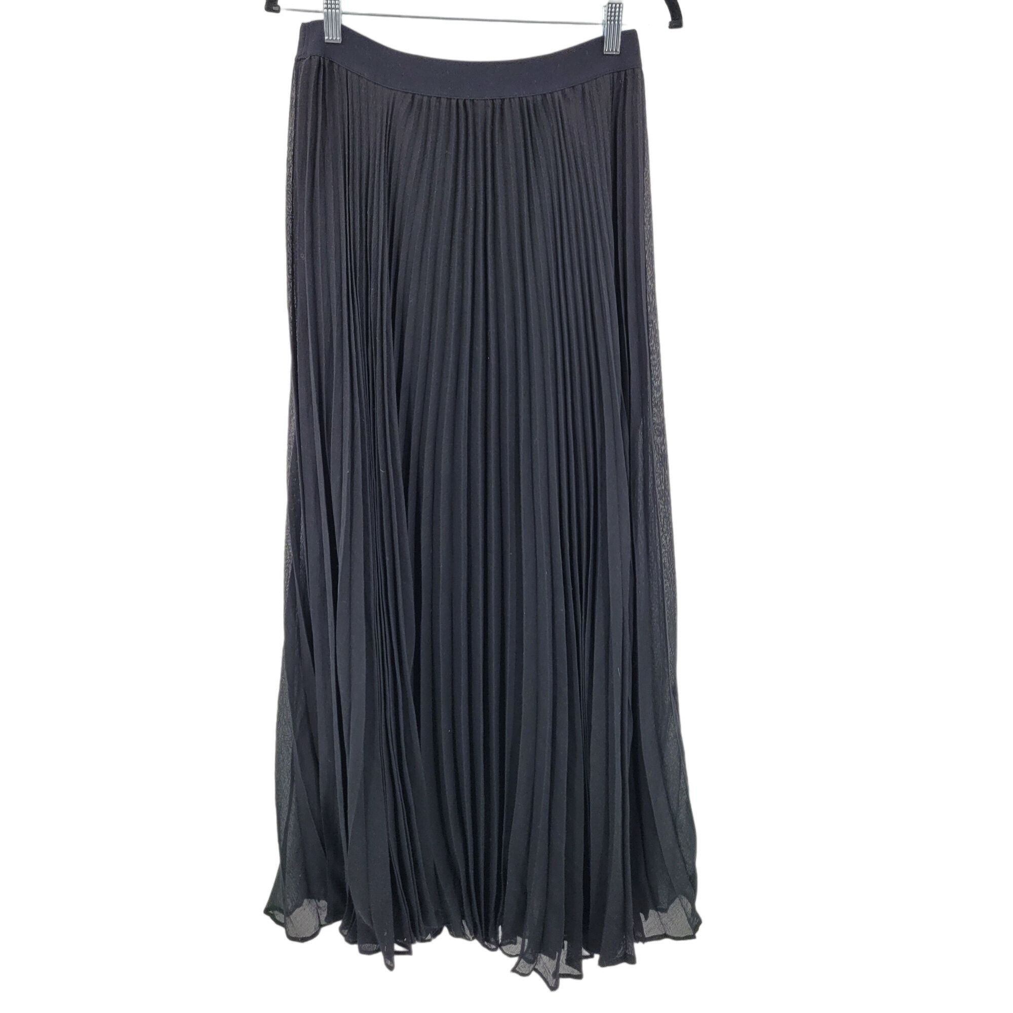 Designer BCBGMAXAZRIA Accordion Pleated Maxi Skirt M Black Sheer Size 27" / US 4 / IT 40 - 4 Thumbnail