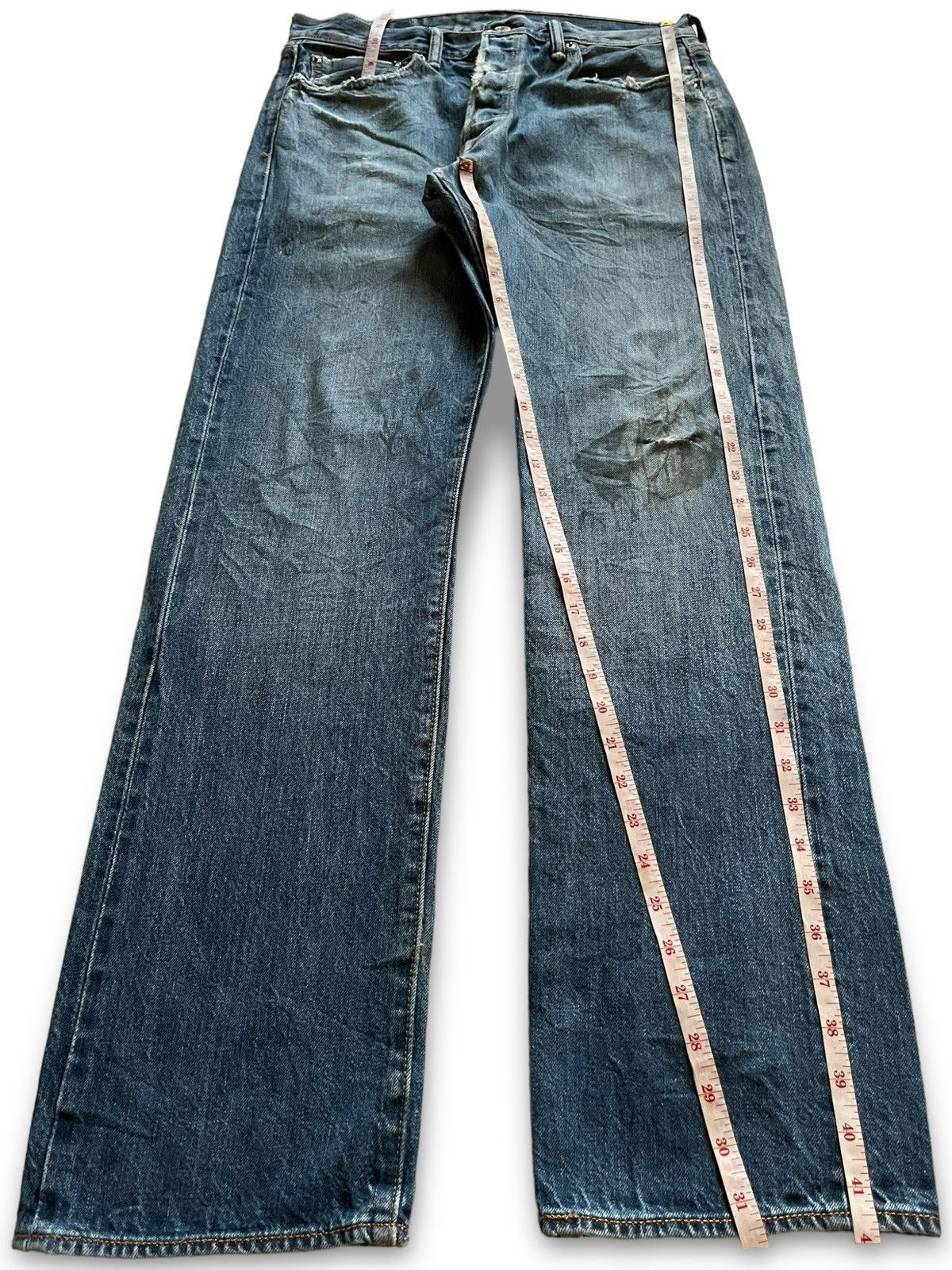 Levi's Vintage Levis 501 Selvedge Blue Denim Distressed Loose Jeans Size US 31 - 13 Thumbnail