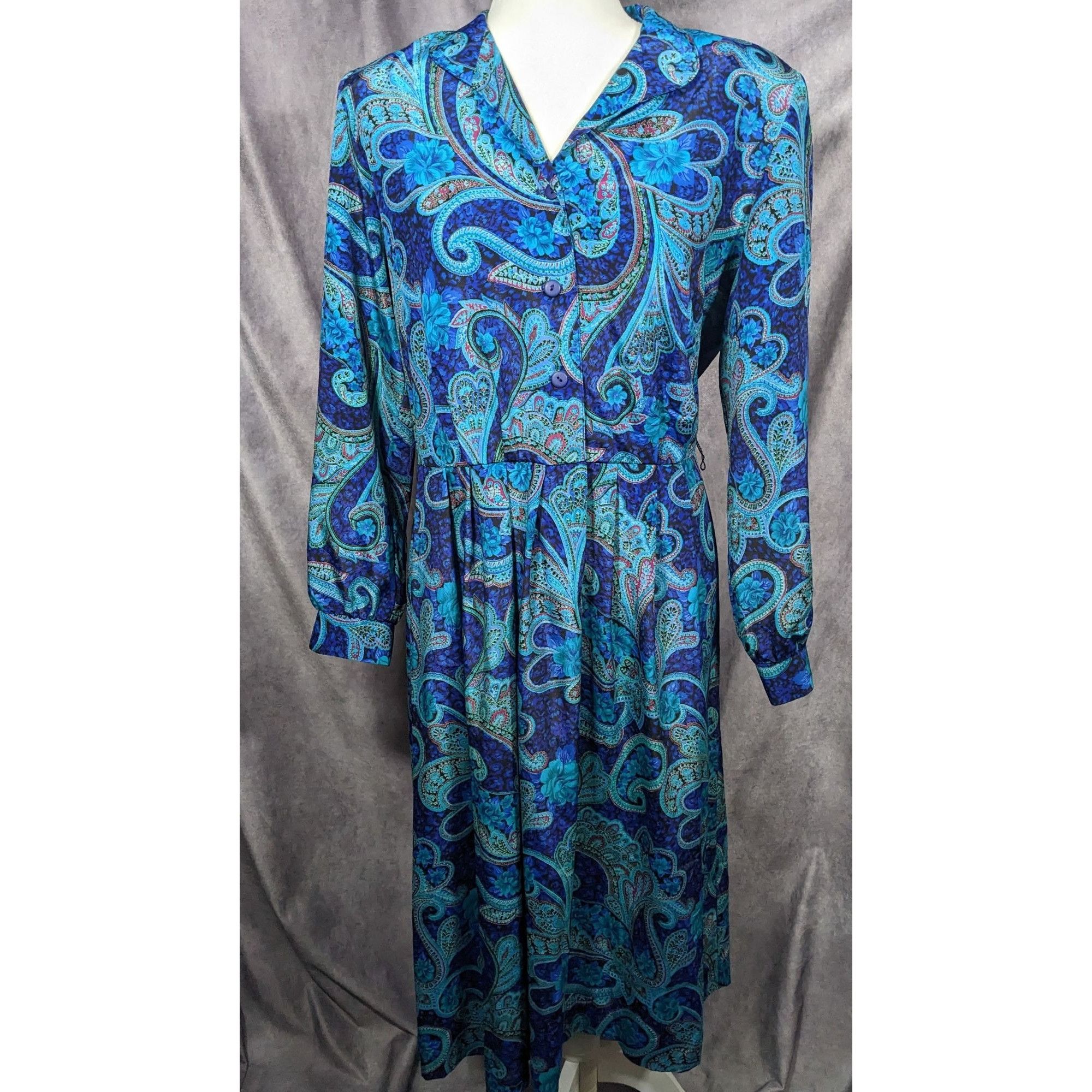 Other Vintage 80s Willi Of California Blue Paisley Dress Size L / US 10 / IT 46 - 6 Thumbnail