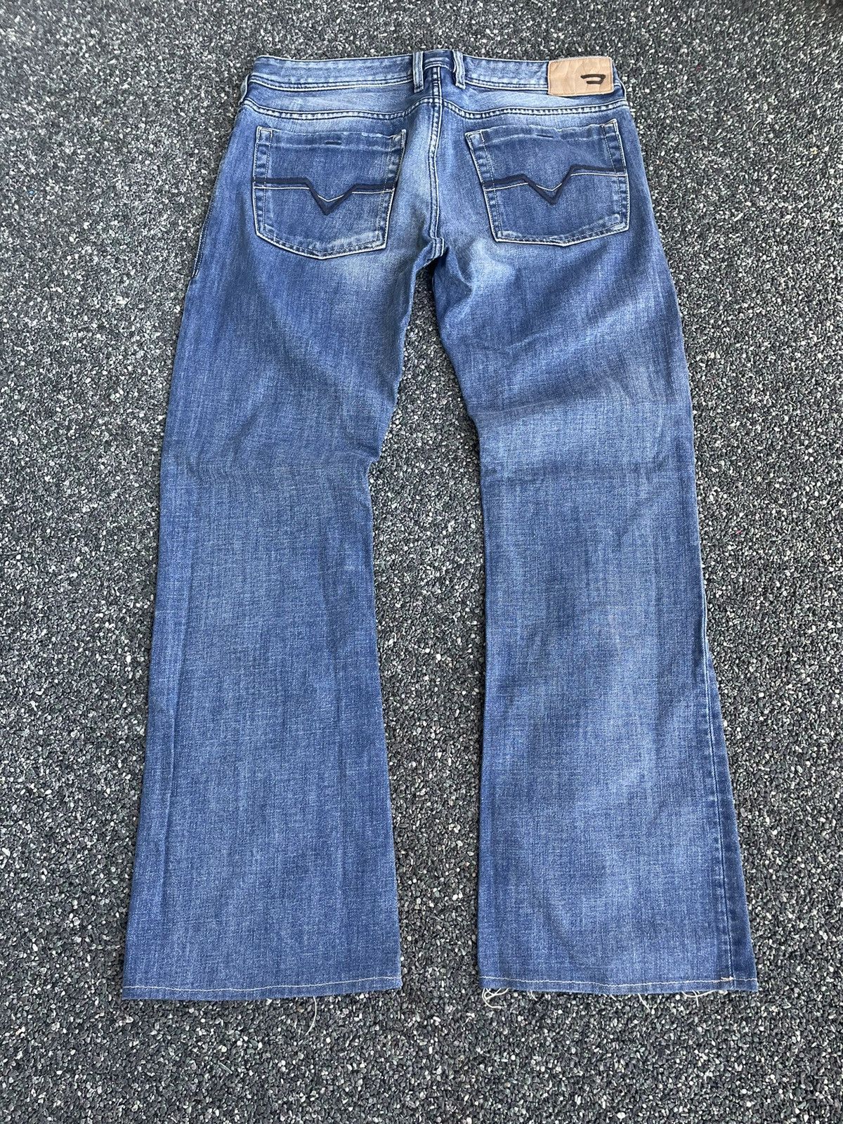 image of Y2K Wash Denim Flared Diesel Pants in Blue, Men's (Size 34)