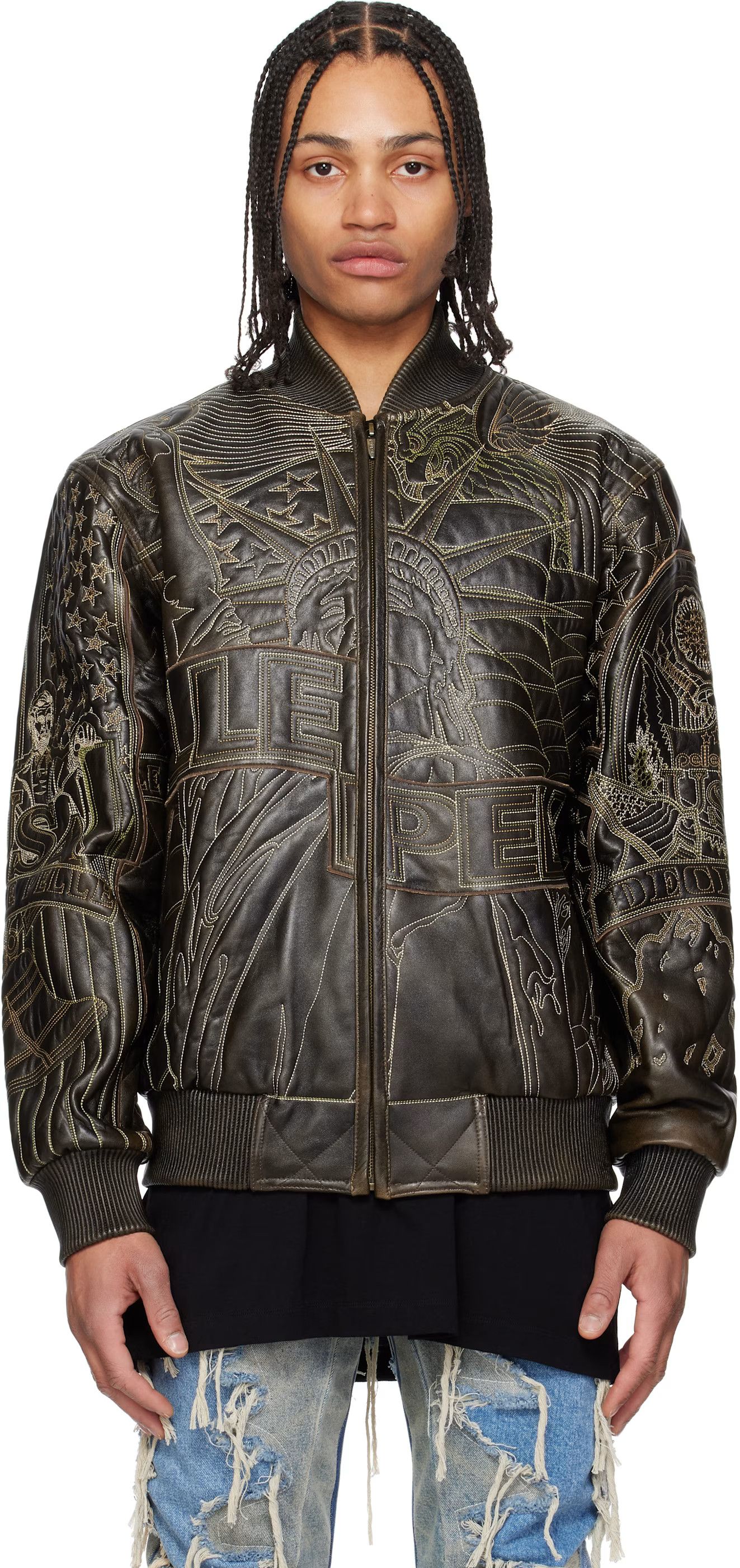 Who Decides War o1h1sh10525 Pelle Pelle Monument Jacket in Brown Size US XL / EU 56 / 4 - 1 Thumbnail