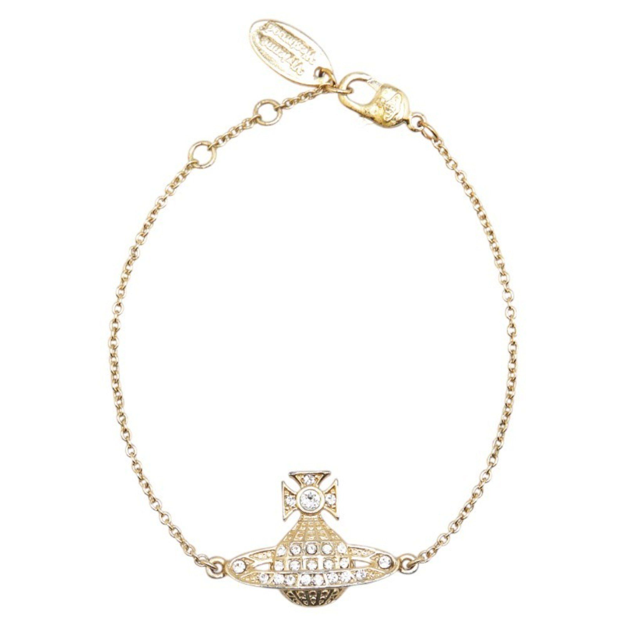Vivienne Westwood Minibus Relief Rhinestone Chain Bracelet Gold Plated Women's