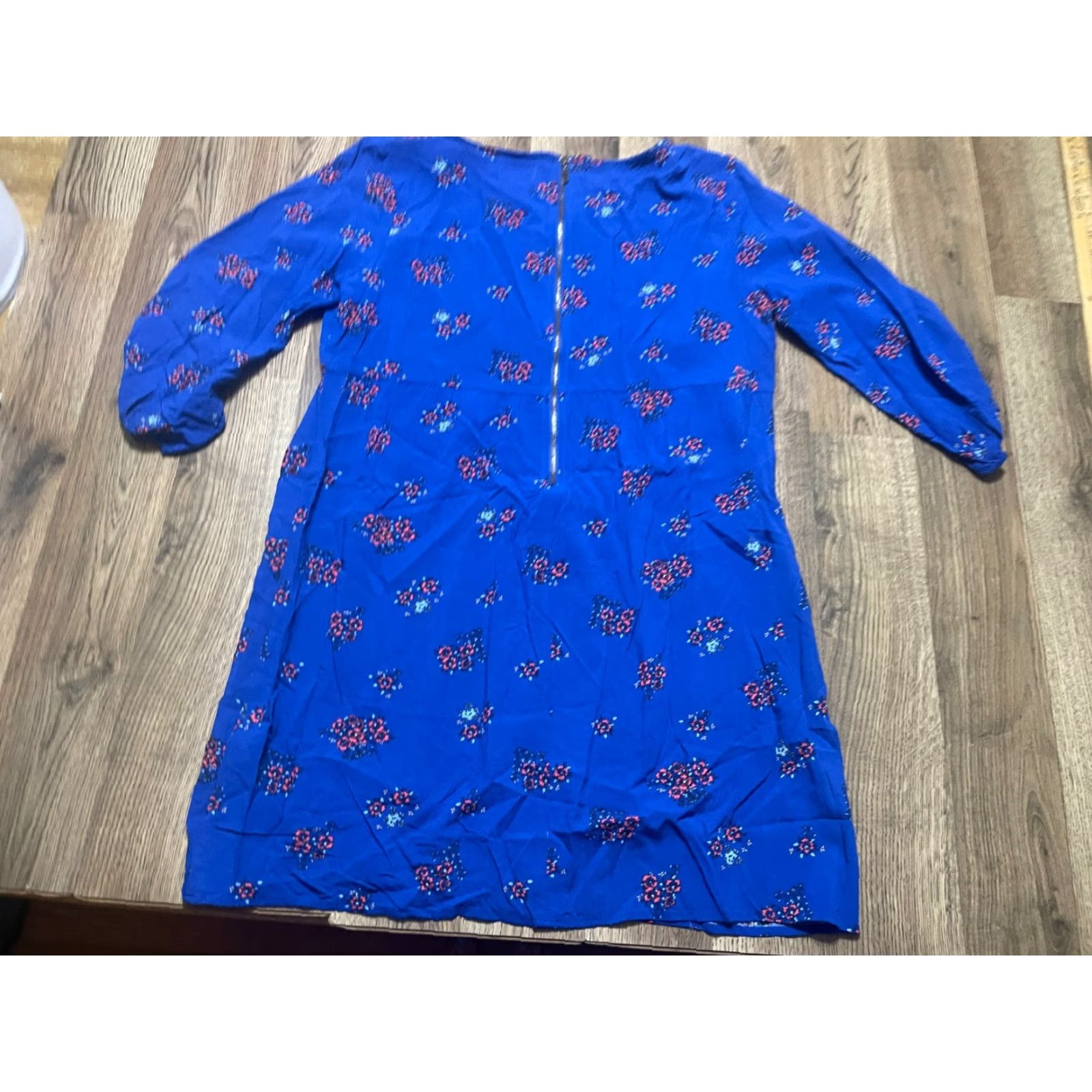 Old Navy Old Navy Dress Women L Back Blue Red Floral 3/4 Sleeve Zip Up Shirt Dress Size L / US 10 / IT 46 - 2 Thumbnail