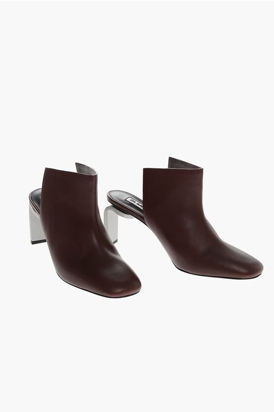 image of Jil Sander Calfskin Mules With Metal Heel Shoes in Burgundy, Women's (Size 6)