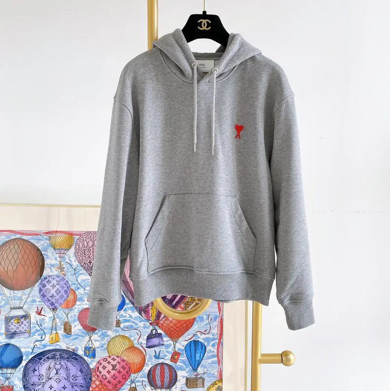 AMI AMI Gray Cotton Long Sleeve Hoodie 0089 Size XS / US 0-2 / IT 36-38 - 1 Thumbnail