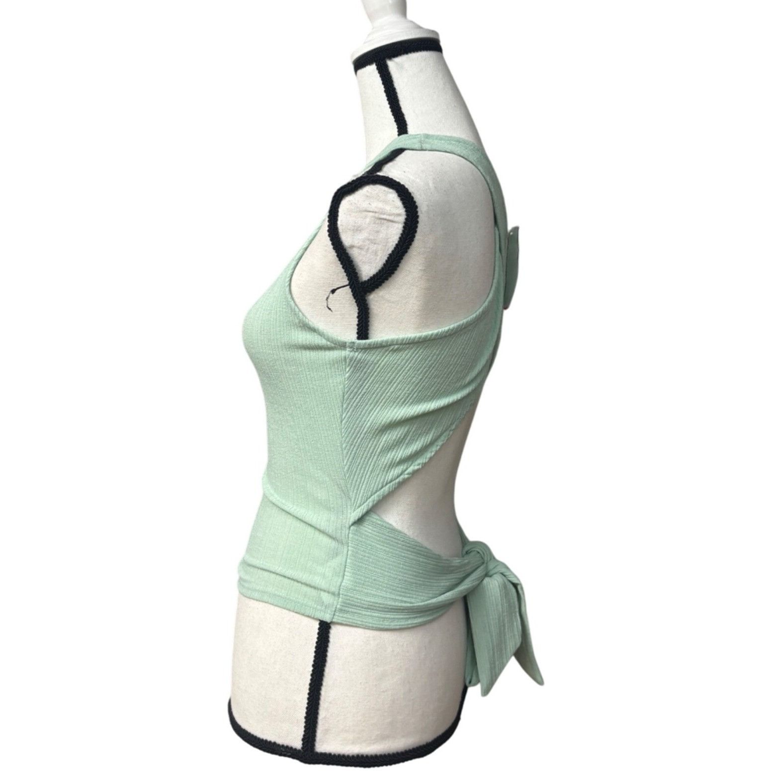 Other LUSH Junior’s Ribbed Sleeveless Wrap Tie Back Top, Mint Gree Size M / US 6-8 / IT 42-44 - 4 Thumbnail