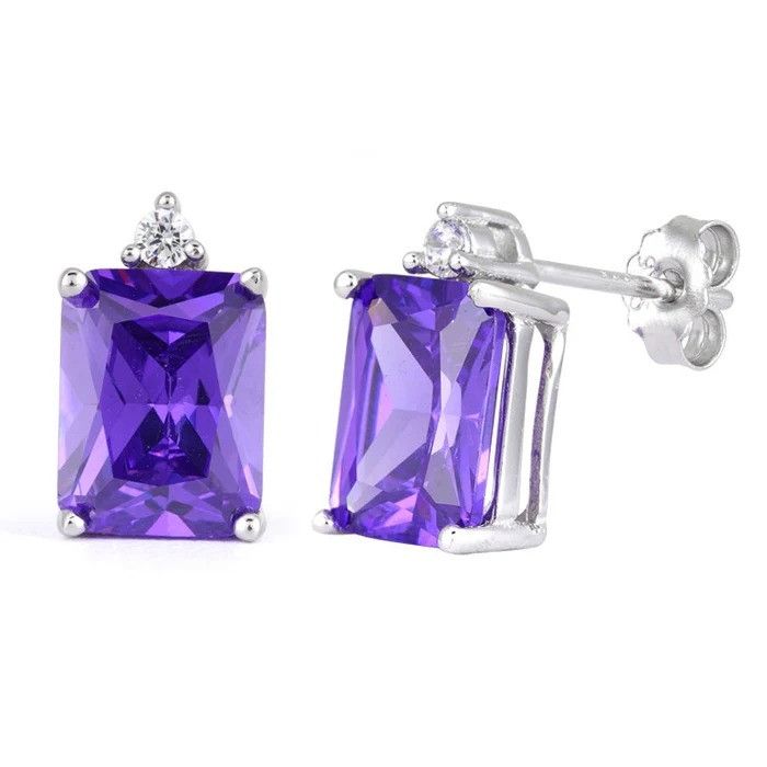Sterling Silver Sterling Silver Rectangular amethyst CZ Earrings Size ONE SIZE - 1 Thumbnail