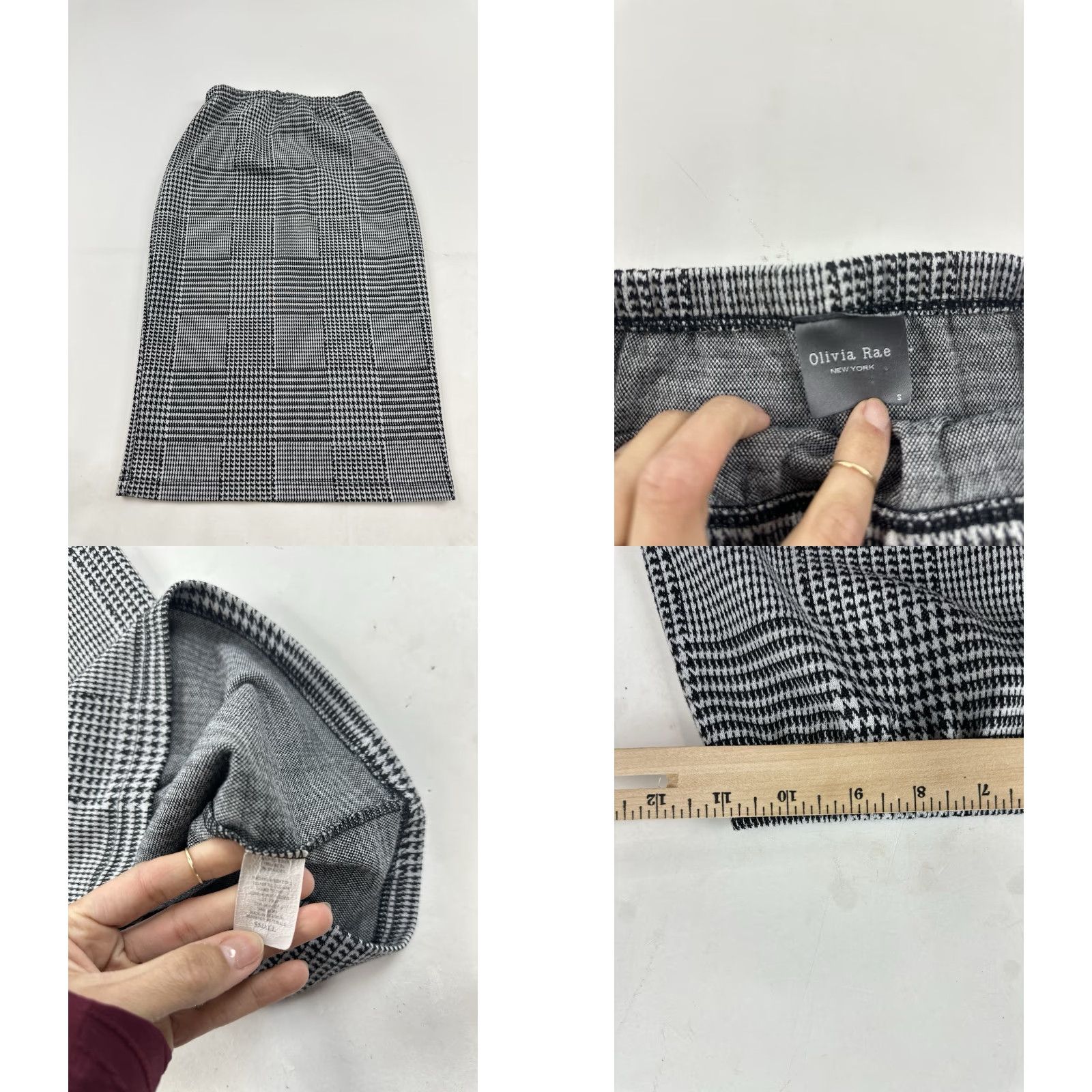 Vintage Olivia Rae New York Skirt Women’s S Small Black White Houndstooth Pencil Stretch Casual Party/Cocktail Travel Business 90s American Womens Size 28" / US 6 / IT 42 - 8 Thumbnail