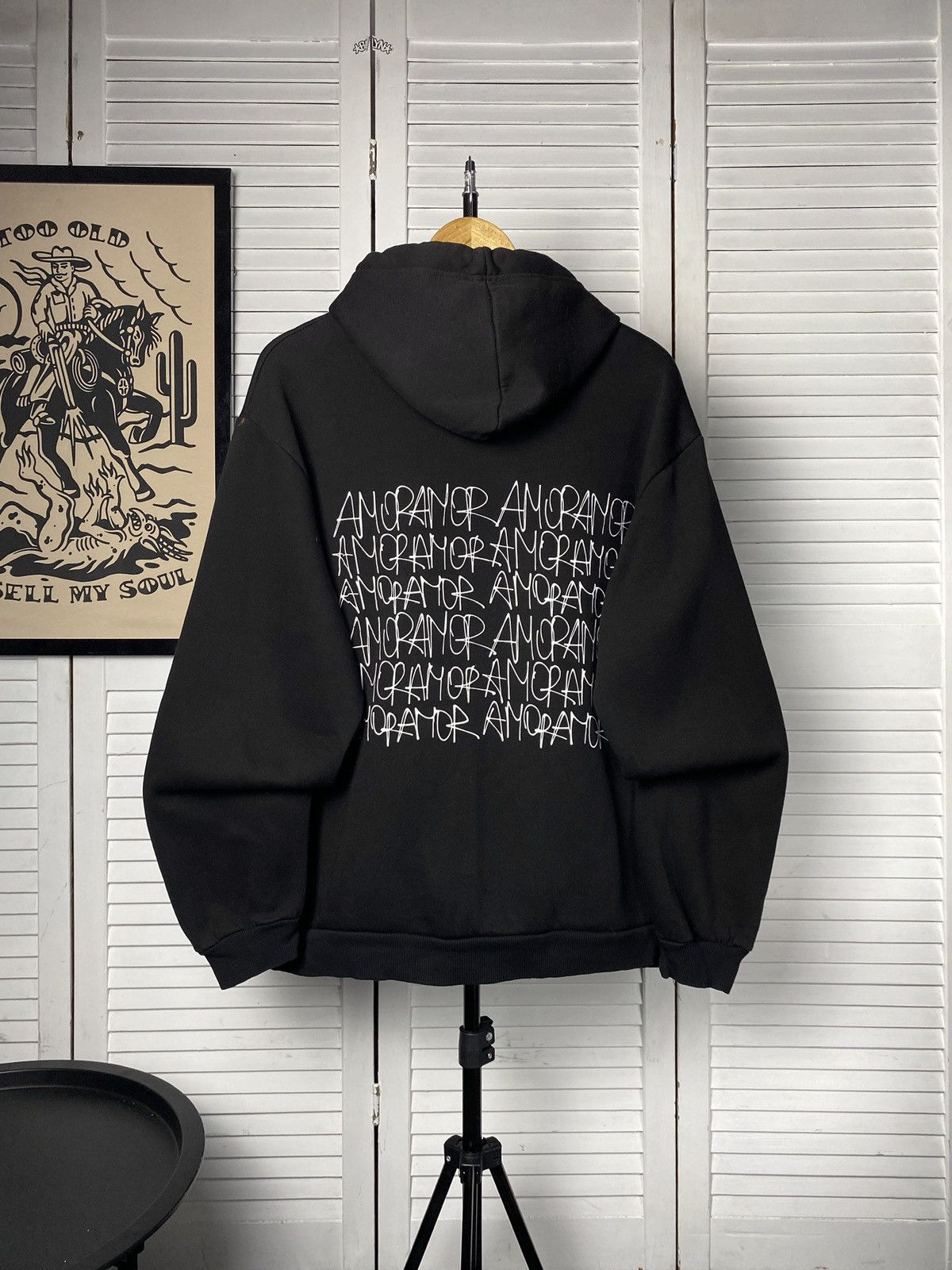 Handmade × Vintage Vintage Black ART Hoodie Back Multi Logo Amor Boxy Oversize Size US L / EU 52-54 / 3 - 1 Thumbnail